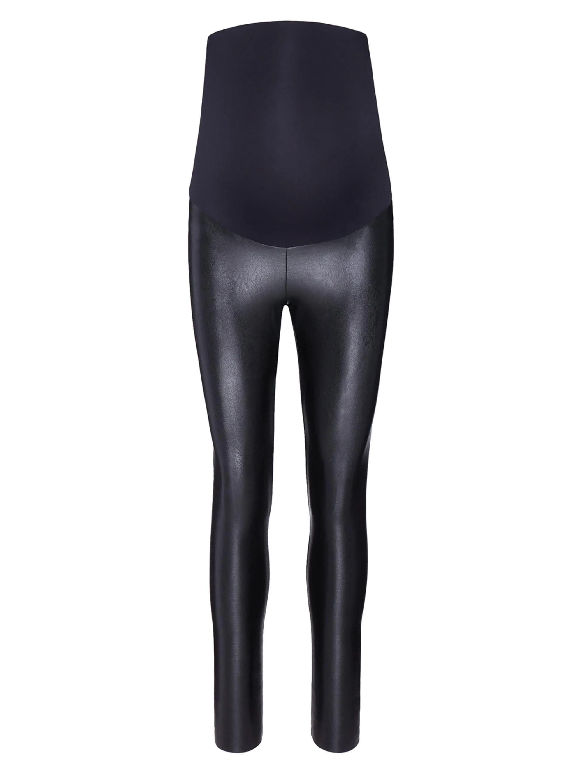 Women's Coated Faux Leather Maternity Leggings - Black - 1