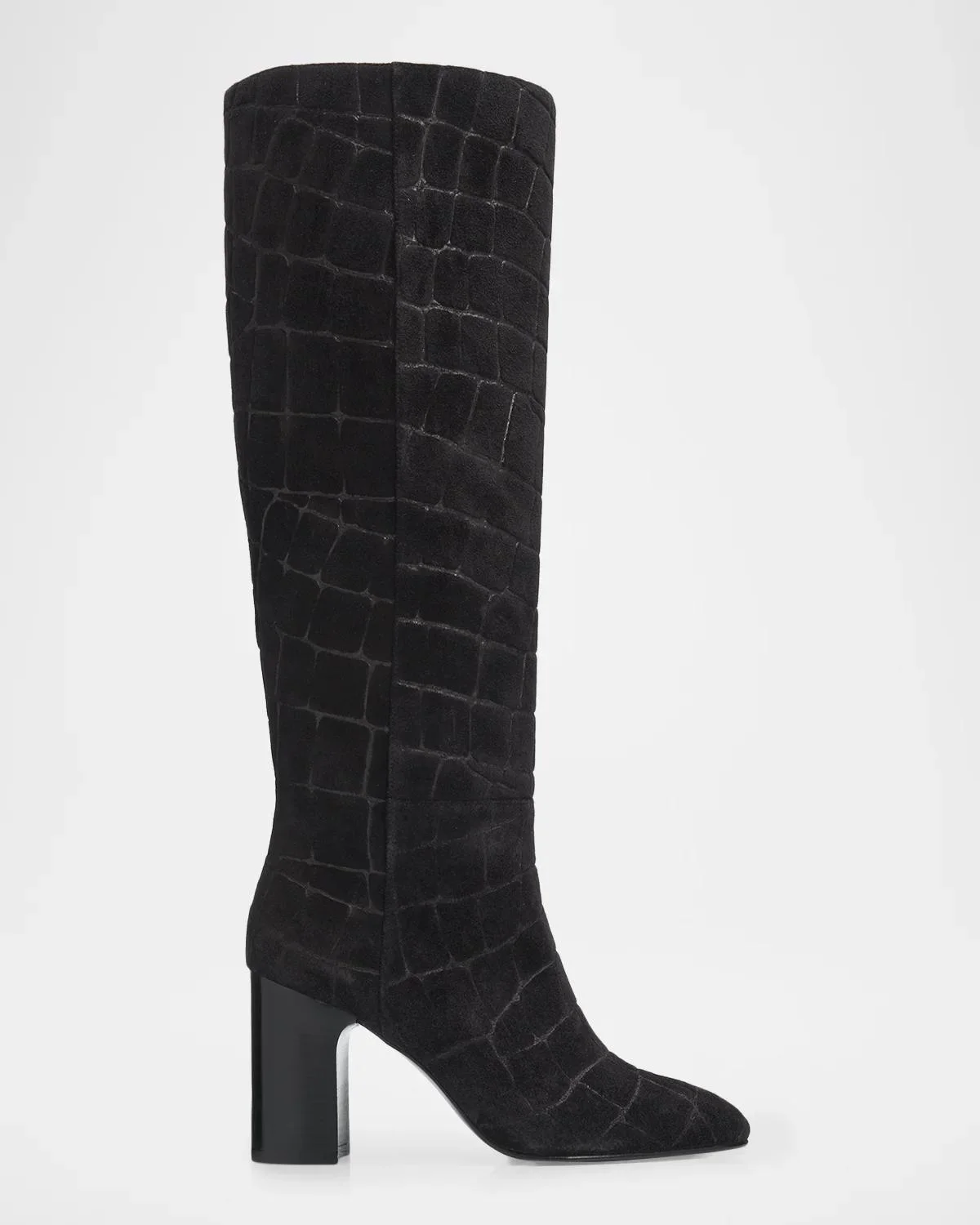 85mm Mulberry Croc-Embossed Suede Knee-High Boots - 1