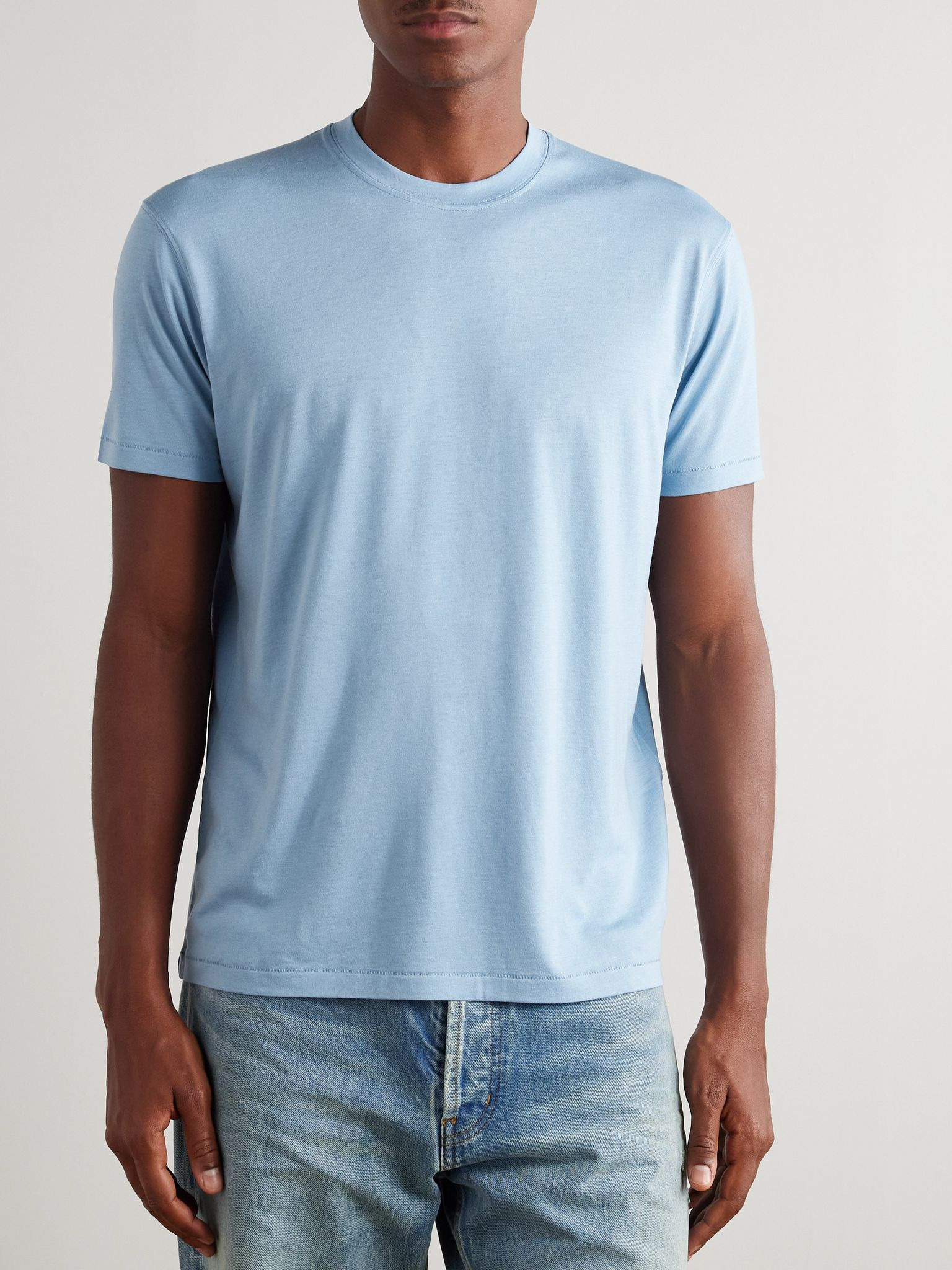 Lyocell and Cotton-Blend Jersey T-Shirt Blue - 3