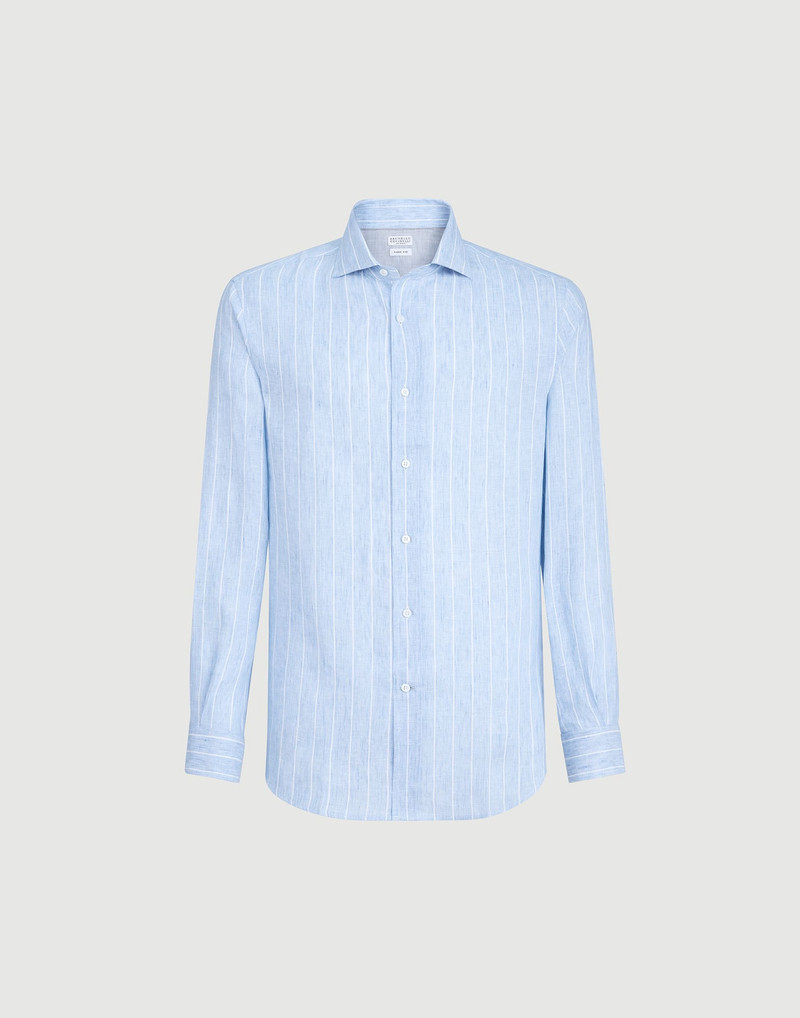 Chalk stripe linen easy fit shirt with spread collar 1