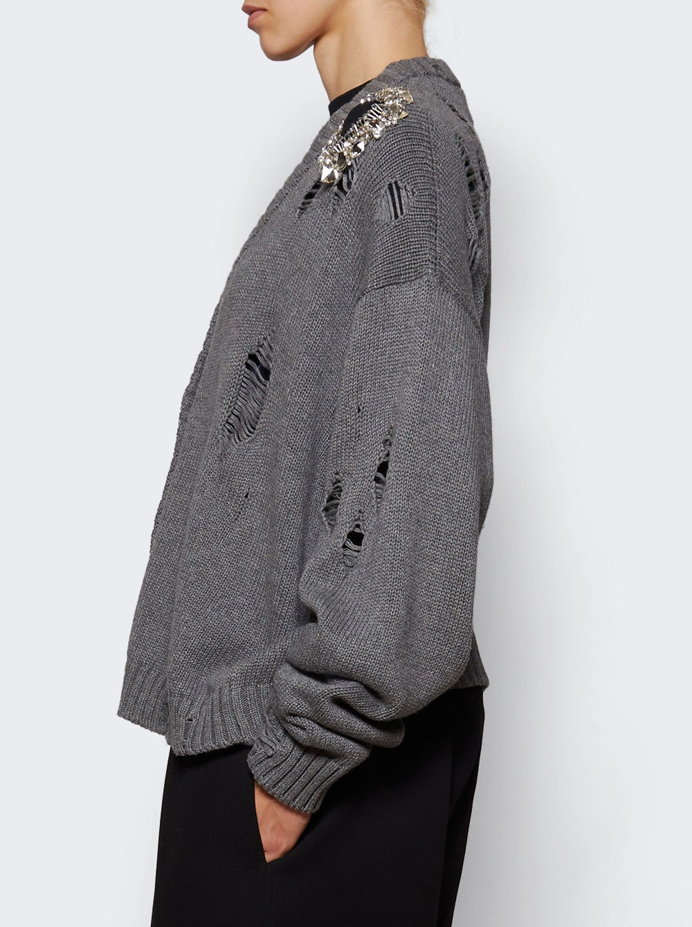 Distressed Crystal Cardigan Heathered Grey - 3