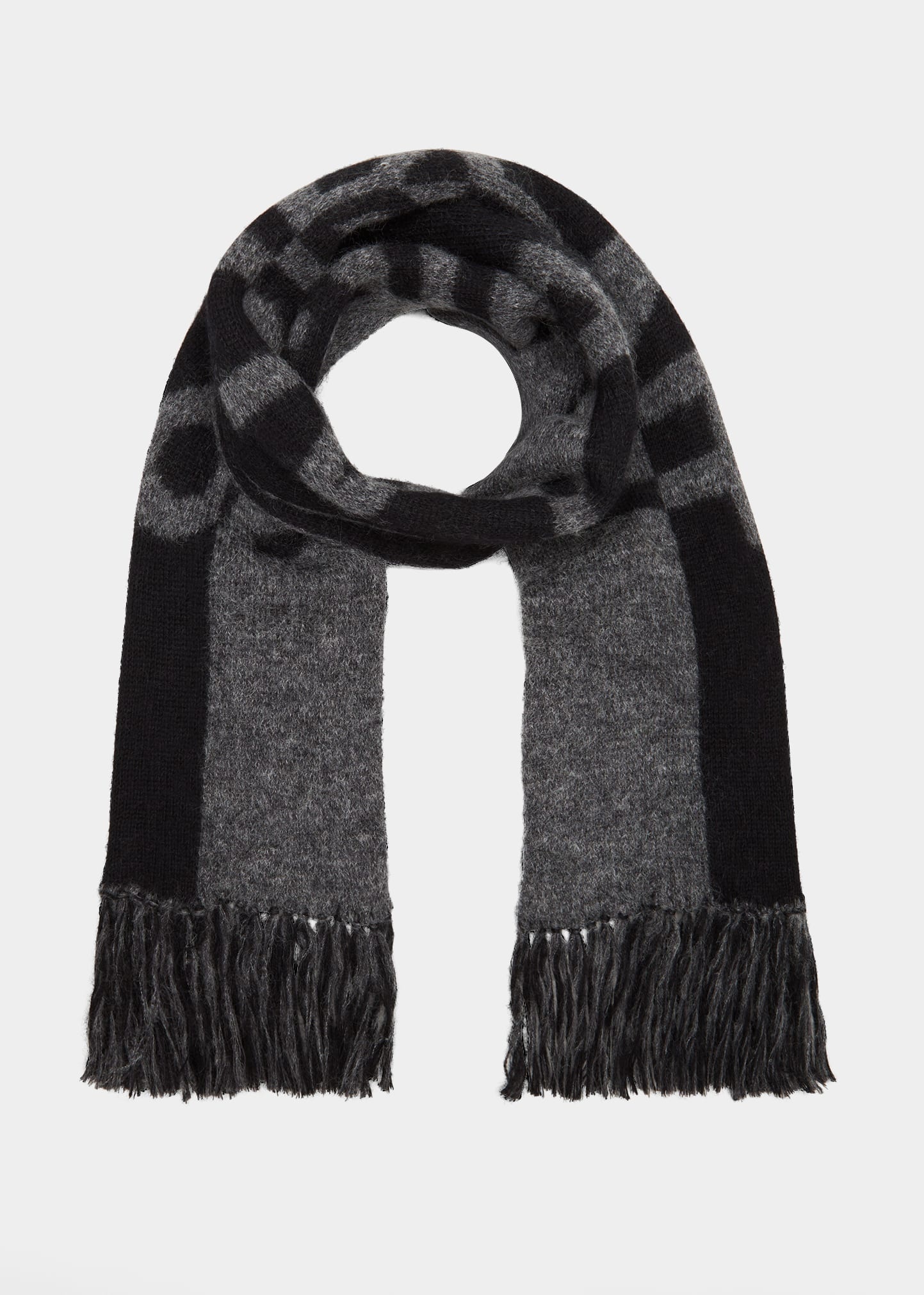 Split Logo Fringe Wool Scarf - 1