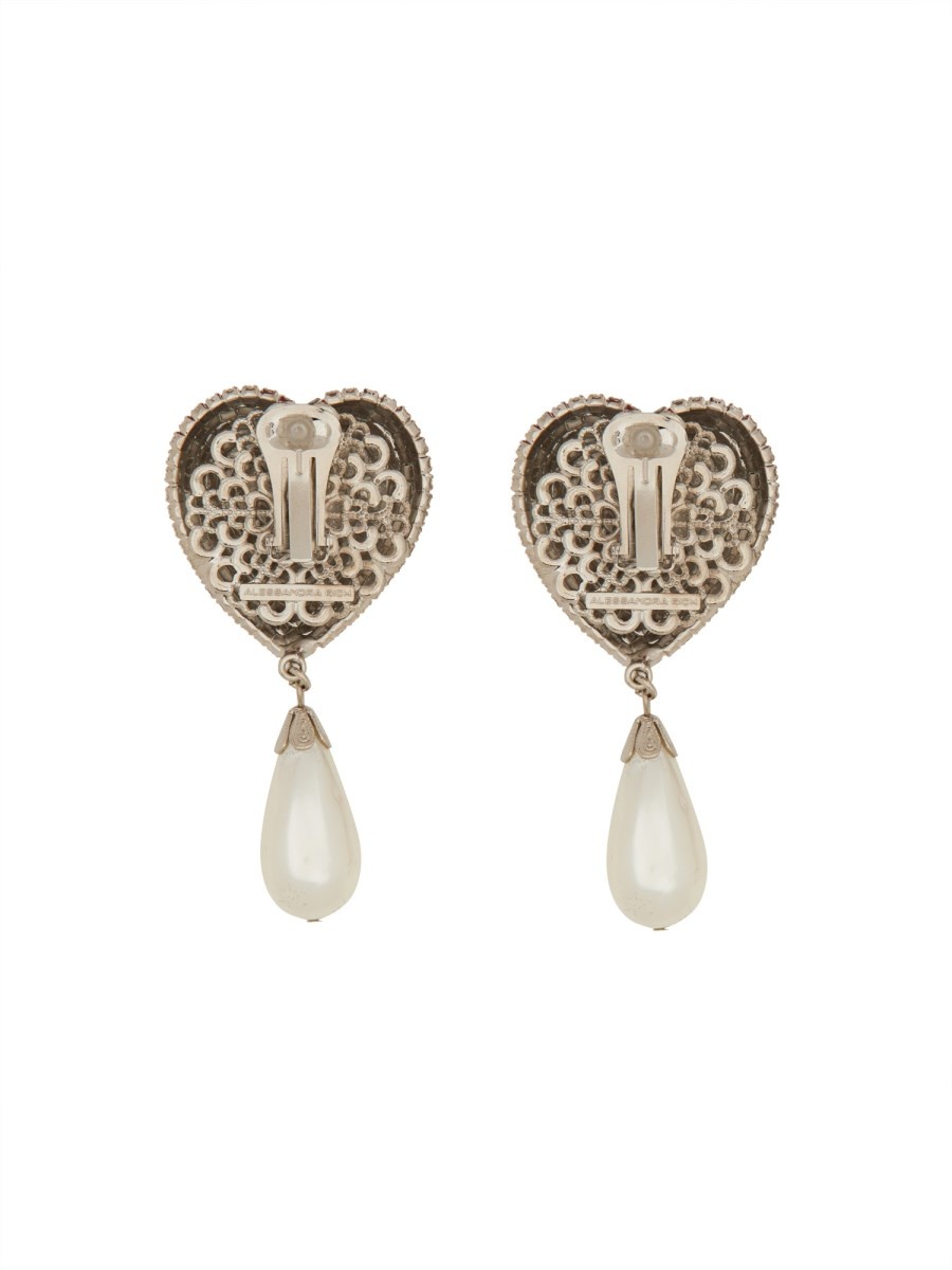CRYSTAL HEART EARRINGS WITH PEARL PENDANT - 2