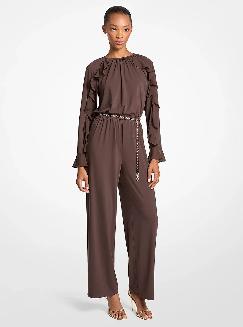 Ruffled Stretch Matte Jersey Belted Jumpsuit - 1