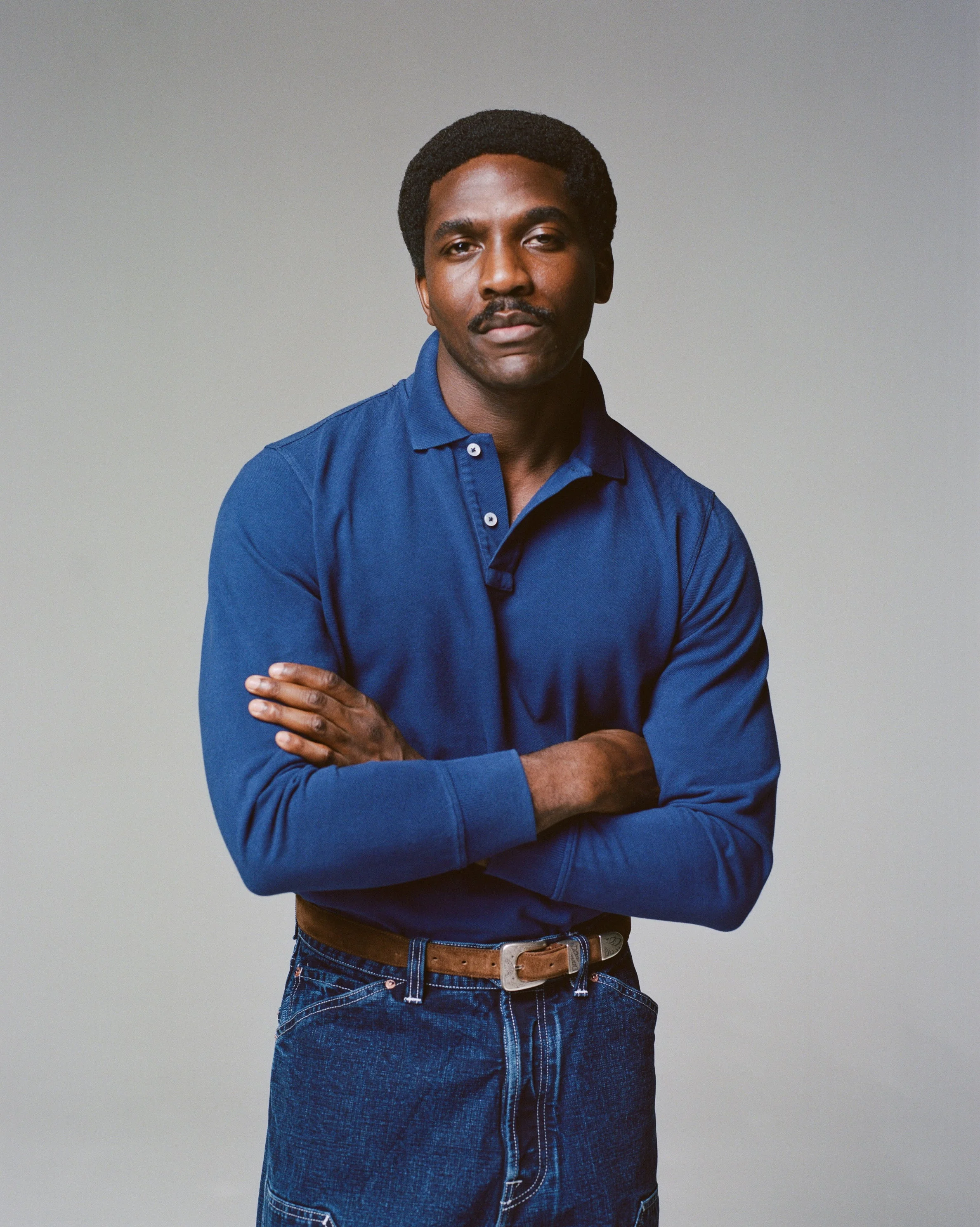 Indigo Dyed Cotton Jersey Long-Sleeve Polo Shirt - 1
