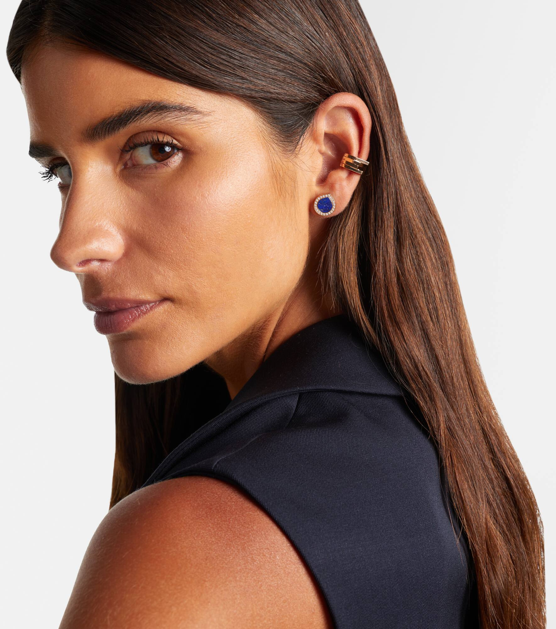 Antifer 18kt gold stud earrings with lapis lazuli and diamonds - 3