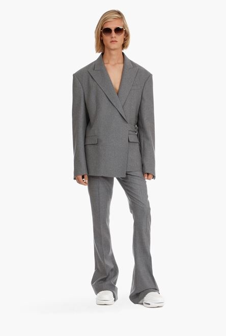 Heather gray wool asymmetrical blazer - 2