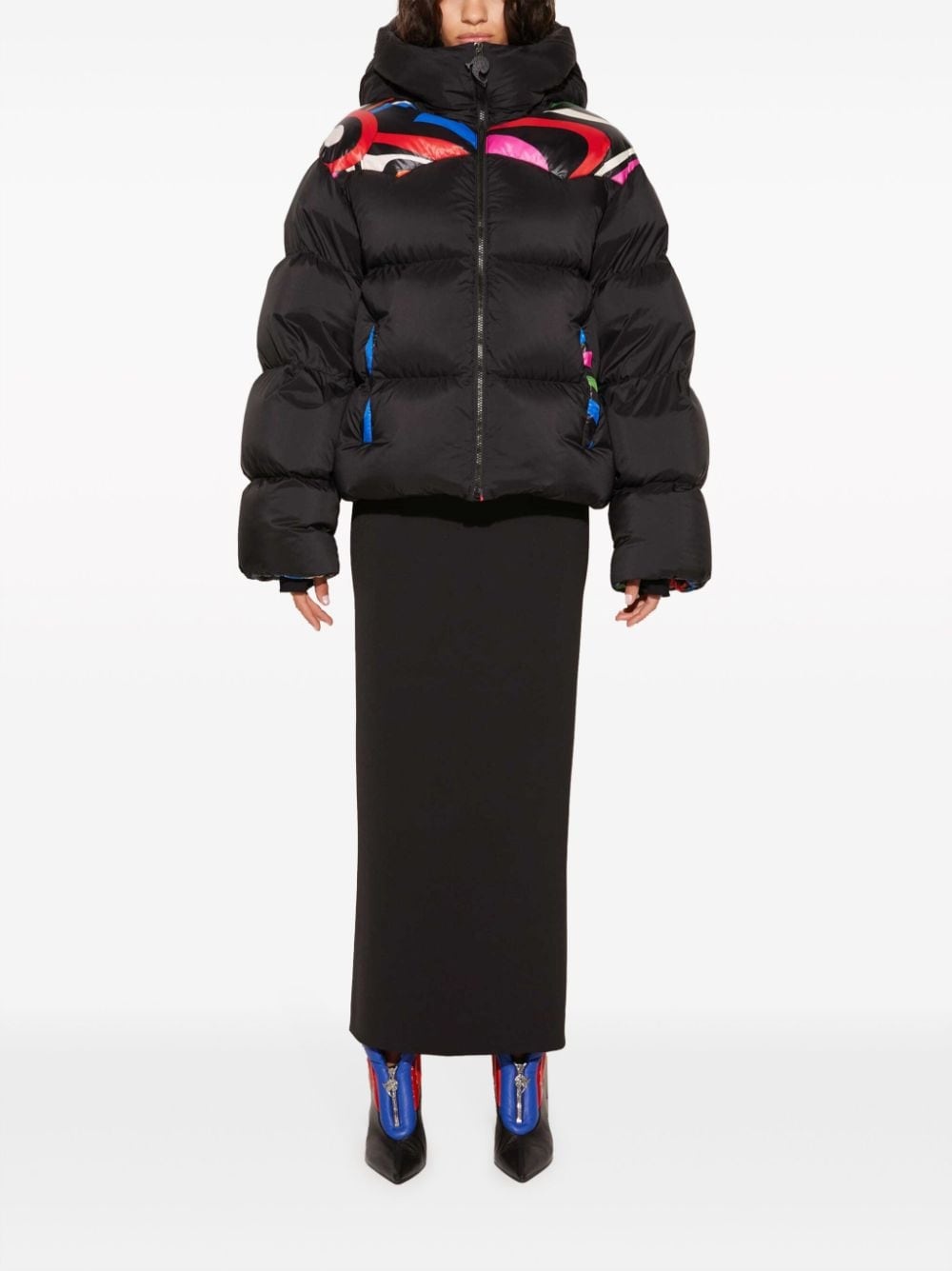 Onde-panelling hooded puffer jacket - 2