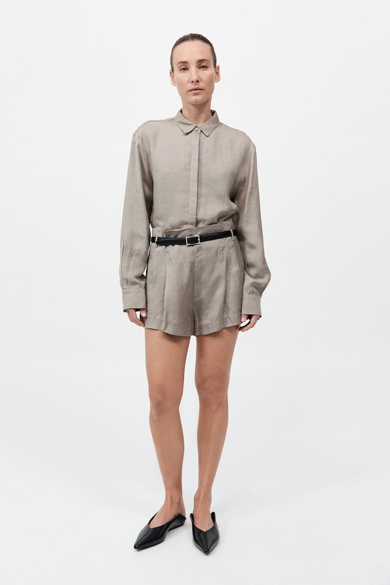 Melange Paperbag Waist Shorts - Rye - 3