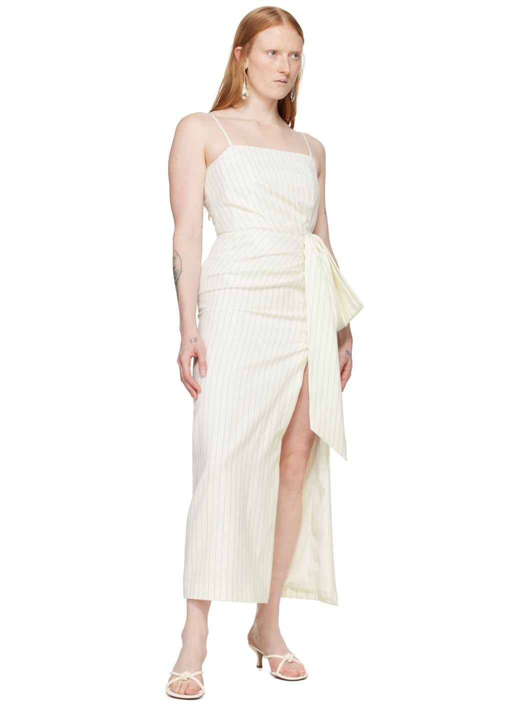 Off-White Pinstripe Maxi Dress - 4