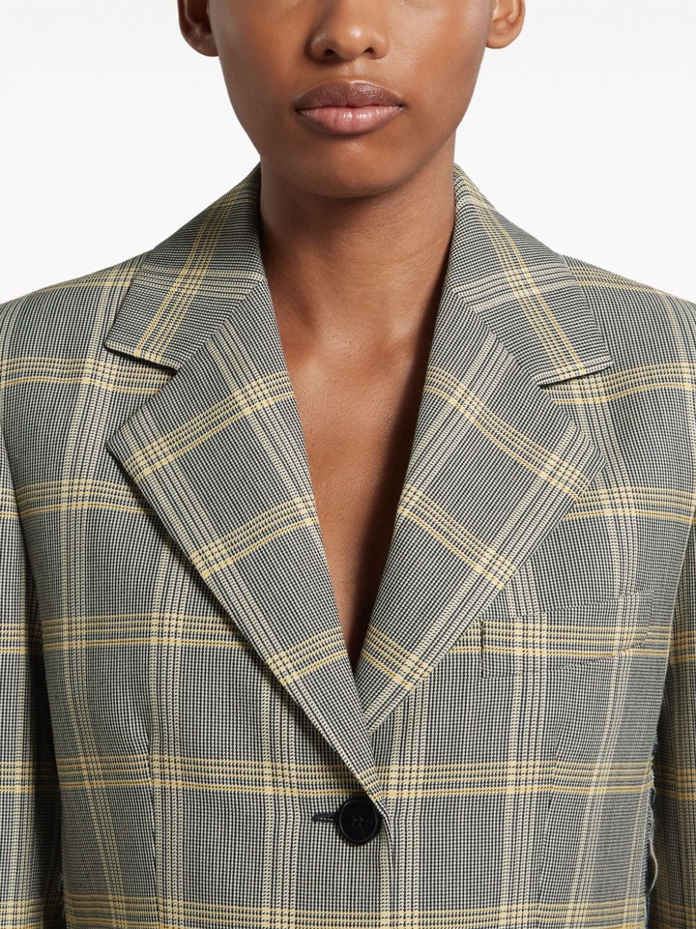 plaid-check single-breasted ripped blazer - 5