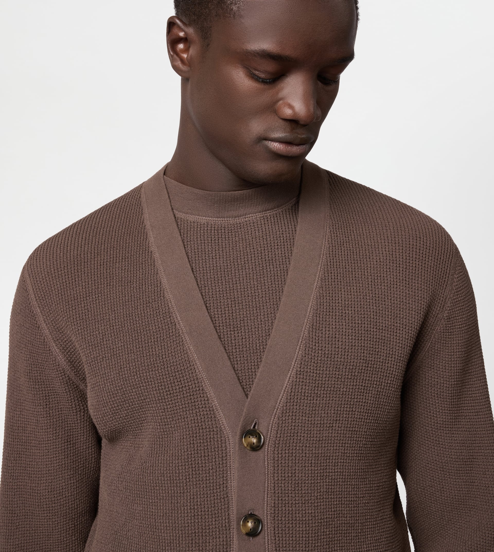 CARDIGAN IN COTTON KNIT - BROWN - 5