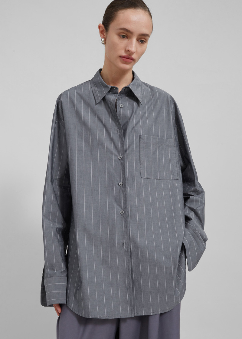 Beatrix Button Up Shirt - Grey/White Pinstripe 6