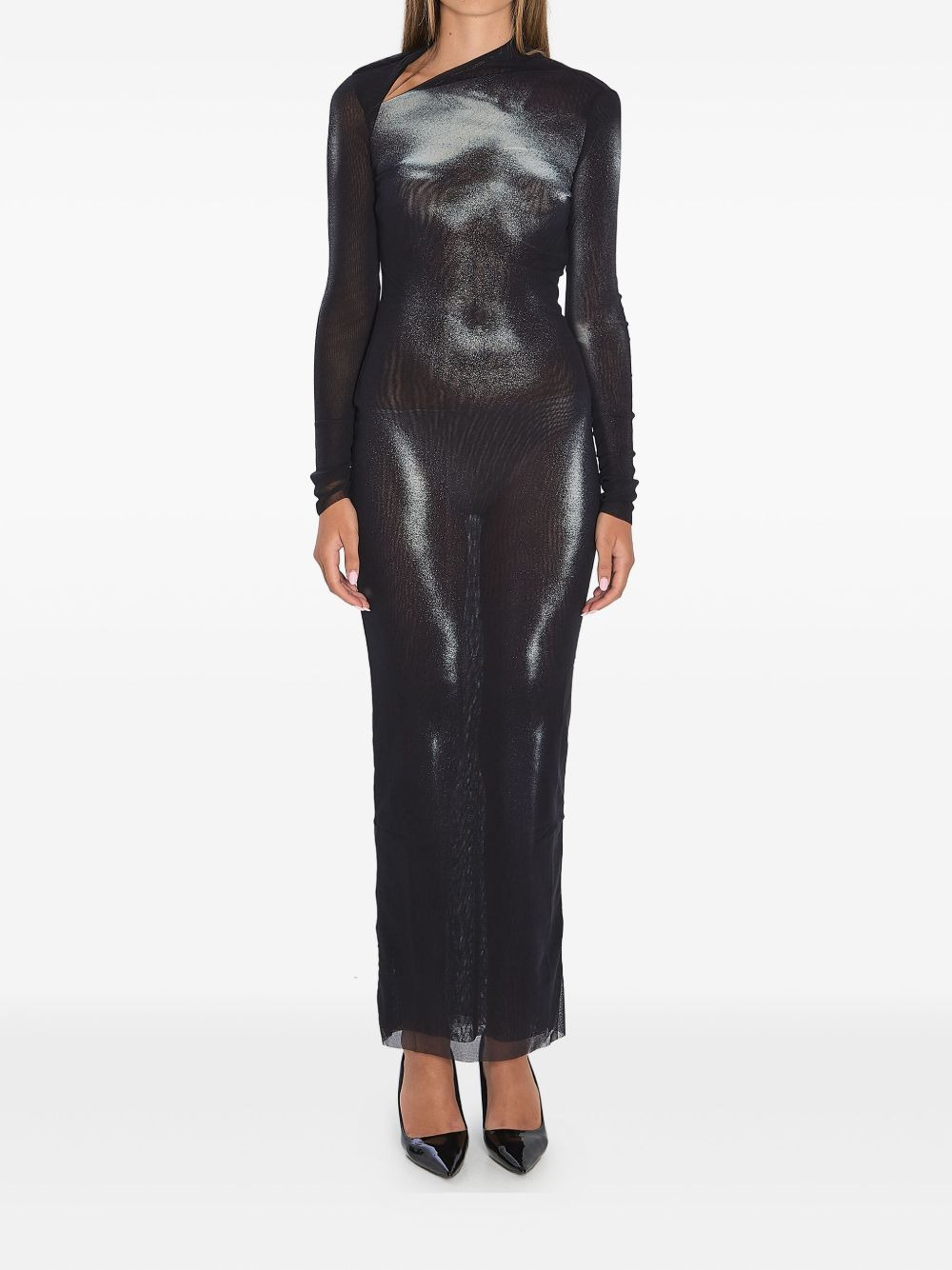 body dust print asymmetric-neck maxi dress - 1