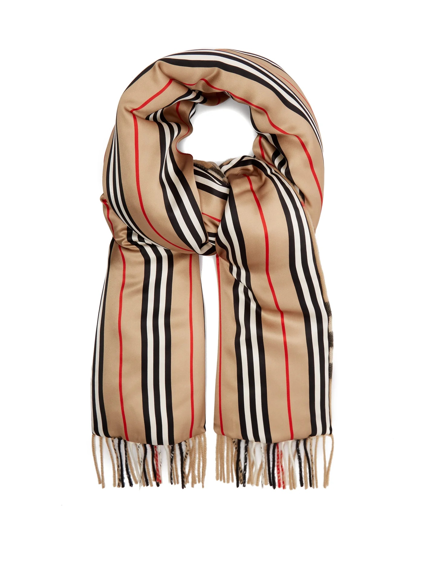 Check & Icon stripe padded cashmere and silk scarf - 1