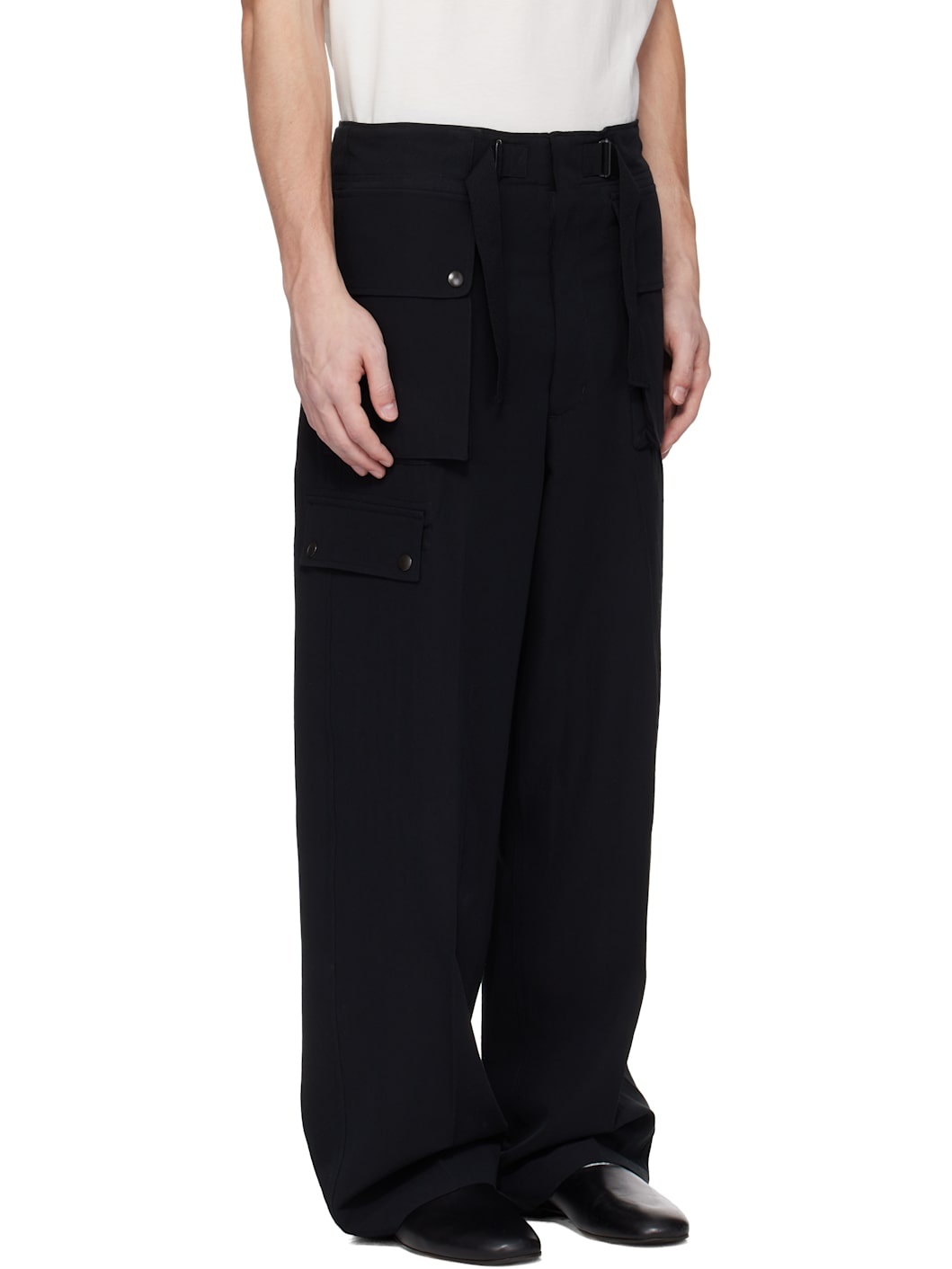 Black Light Cotton Wool Viyella Cargo Pants - 2