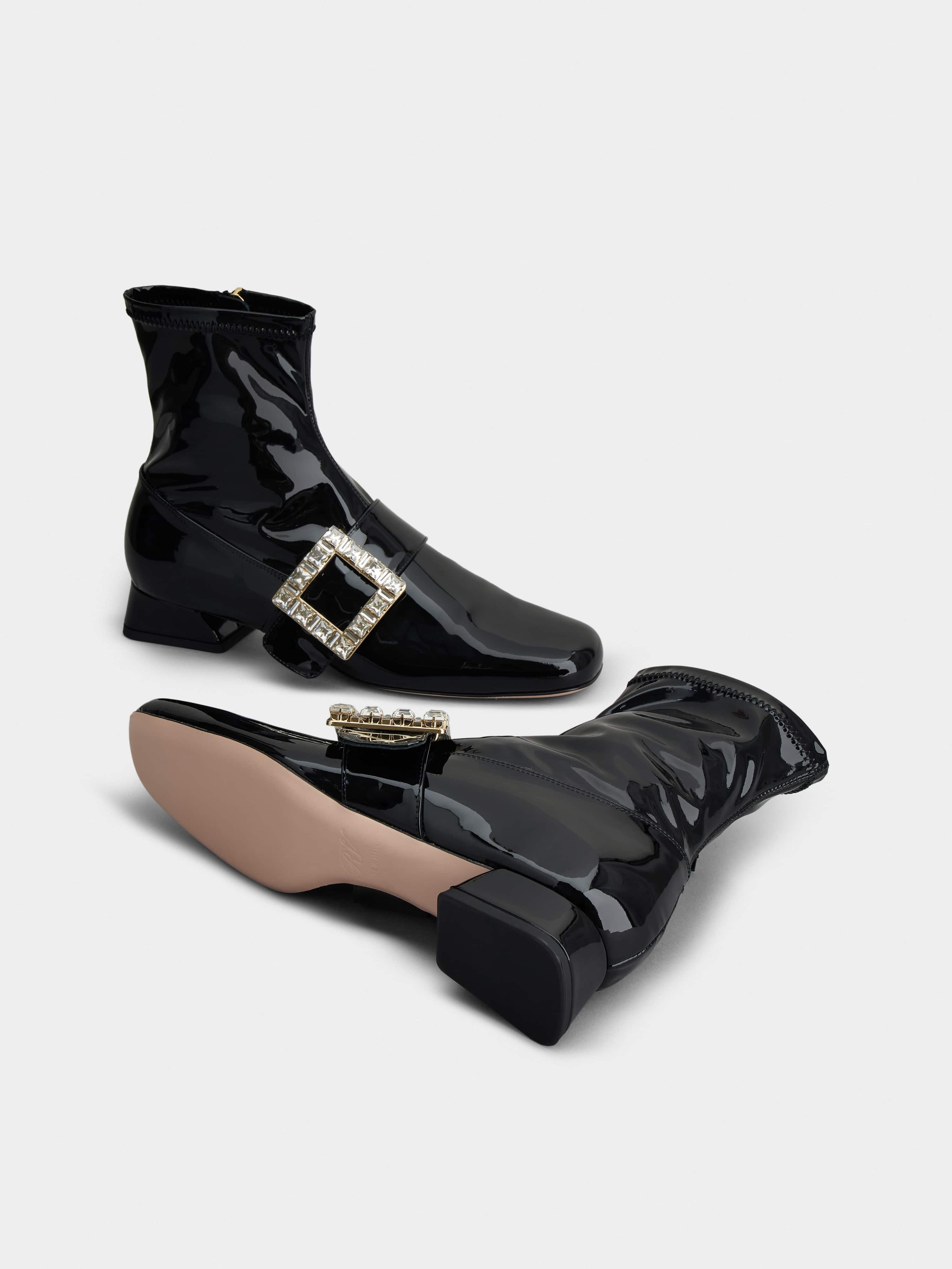 Très Vivier Babies Strass Buckle Strech Boots in Patent Leather - 6