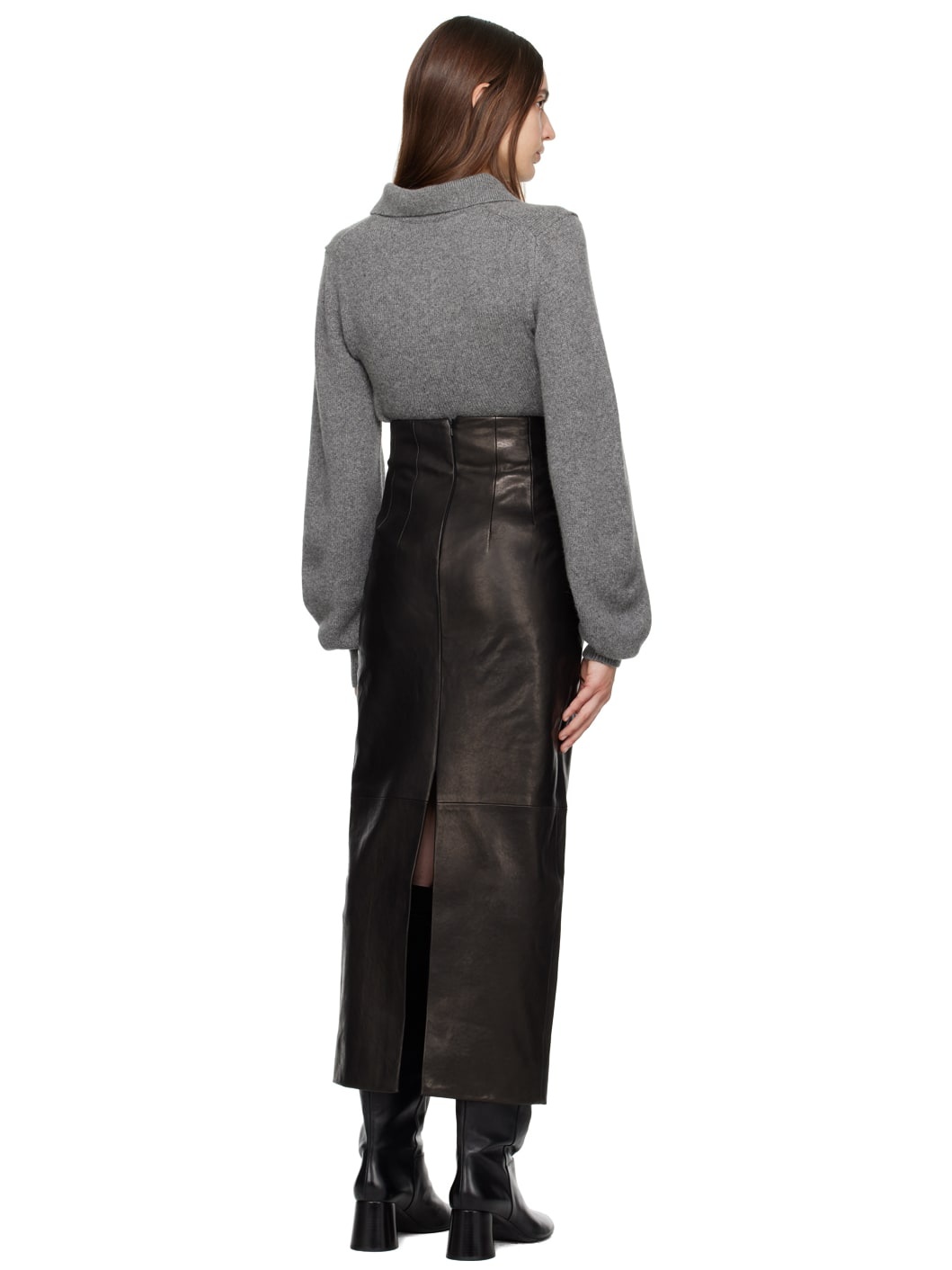 Black 'The Loxley' Leather Maxi Skirt - 3