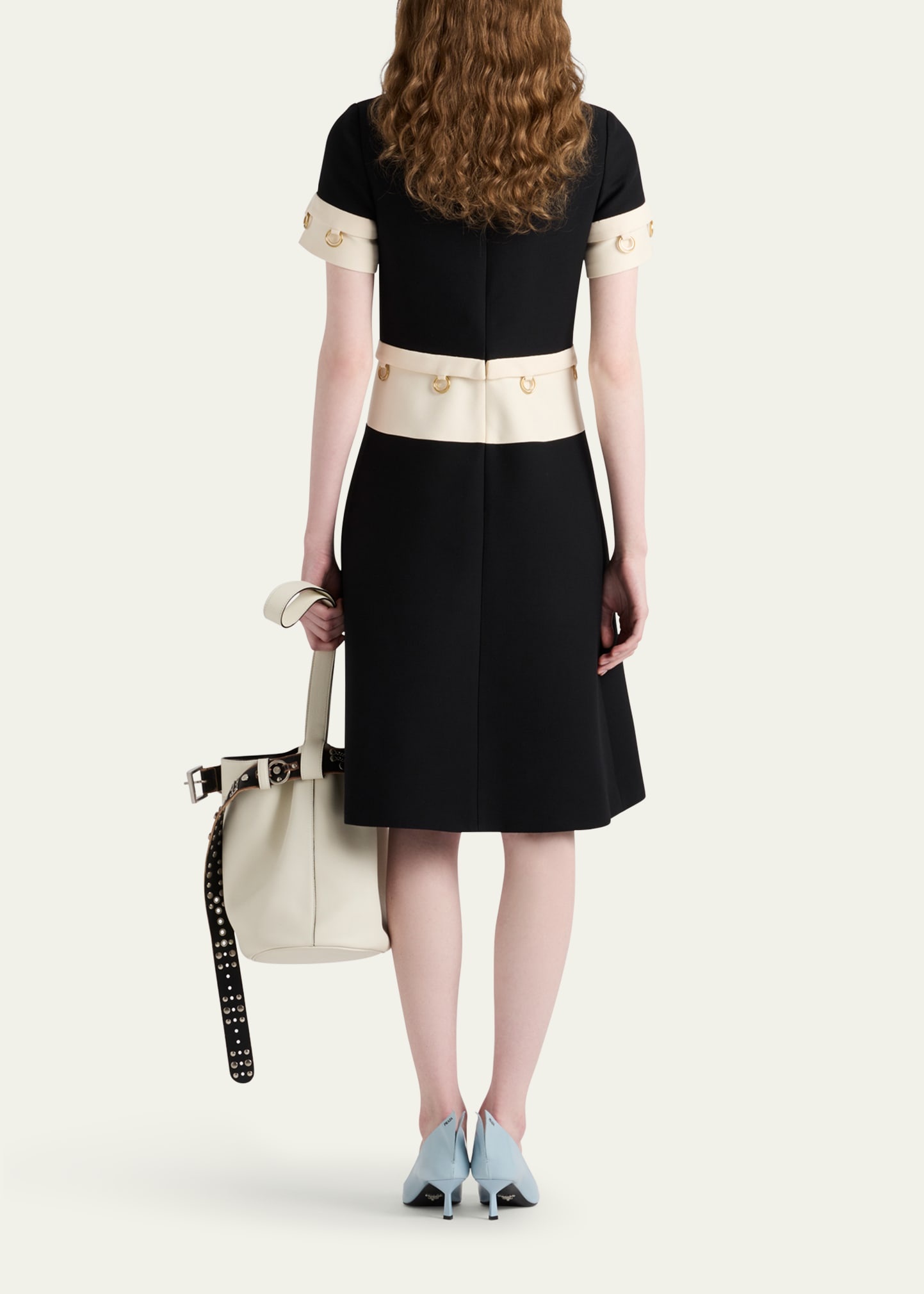 Metal Ring Tricotine Wool Midi Dress - 3