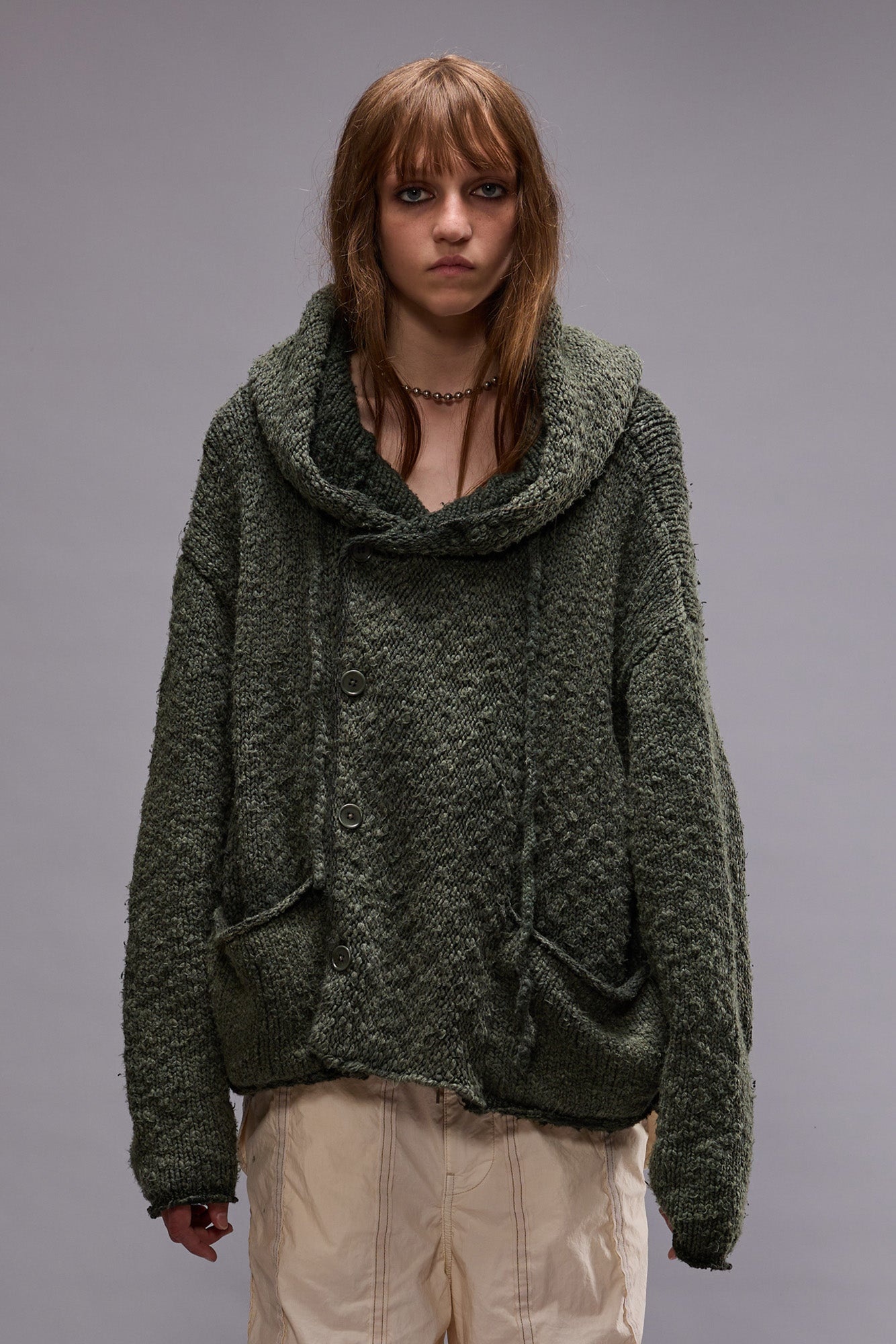 HOODED PARKA CARDIGAN - WASHED OLIVE - 2