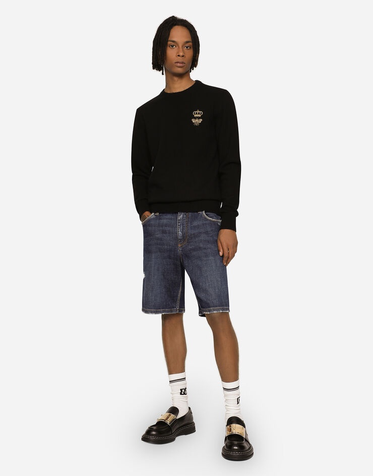 Round-neck wool sweater with embroidery - 3