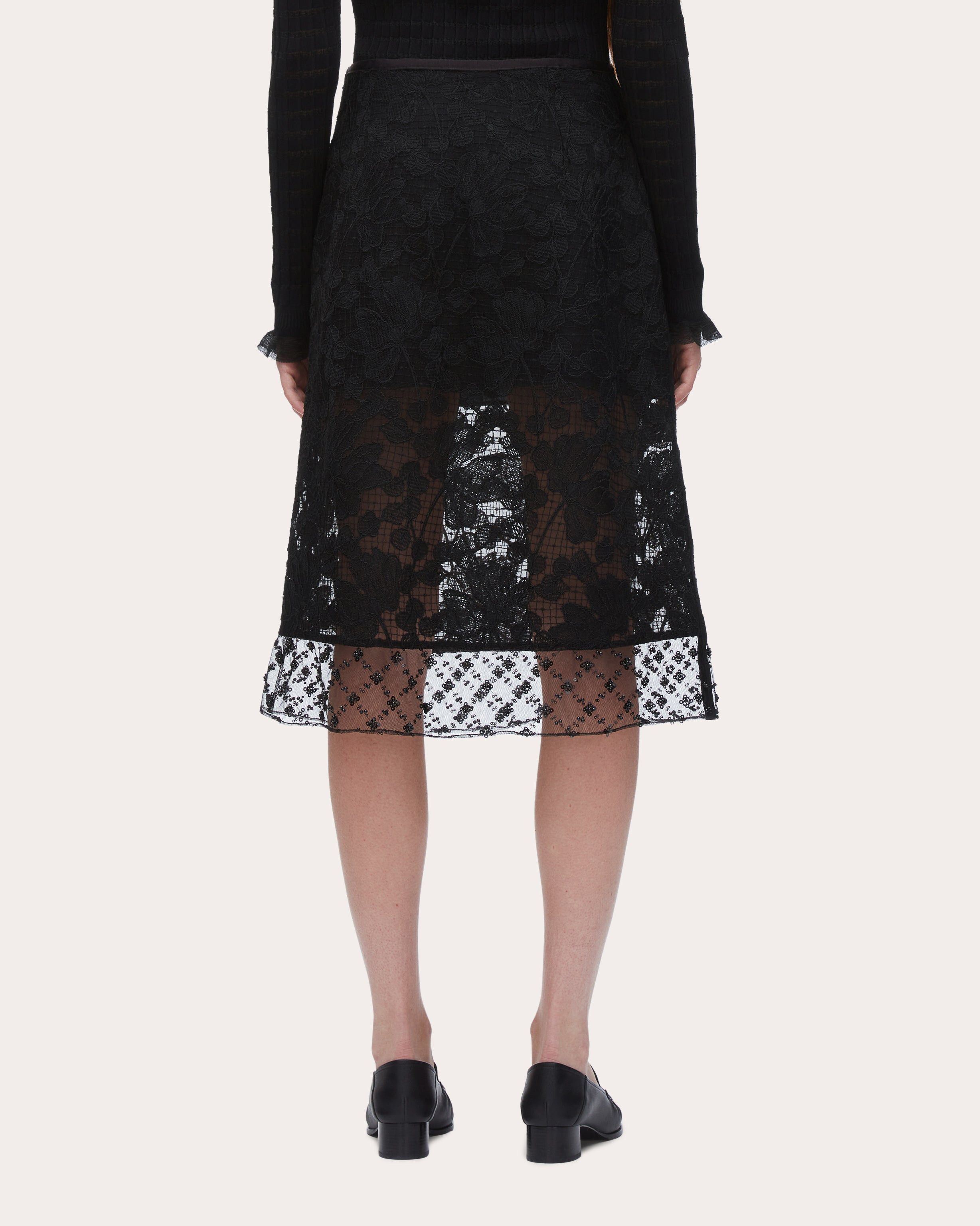 Embellished Floral Lace Organza Skirt - 3
