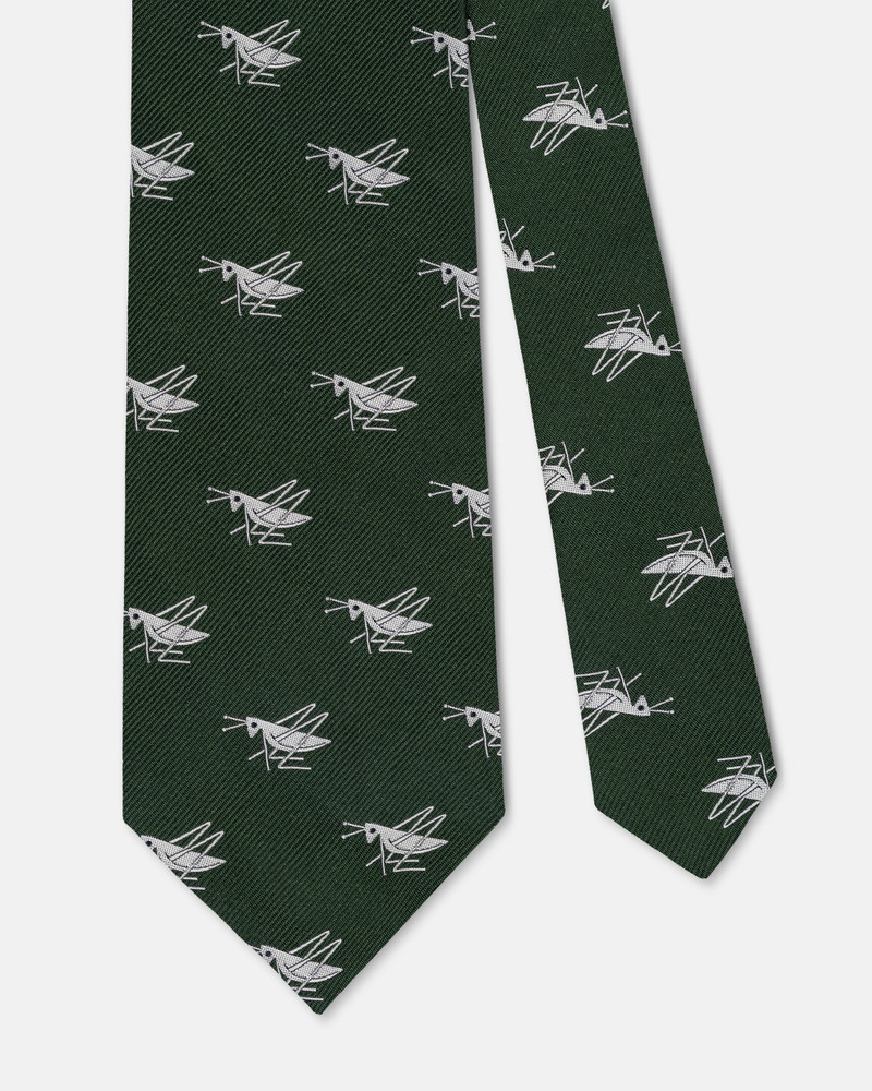 J. PRESS MADE-IN-ENGLAND DARK GREEN WITH SILVER GRASSHOPPERS CLUB TIE outlook