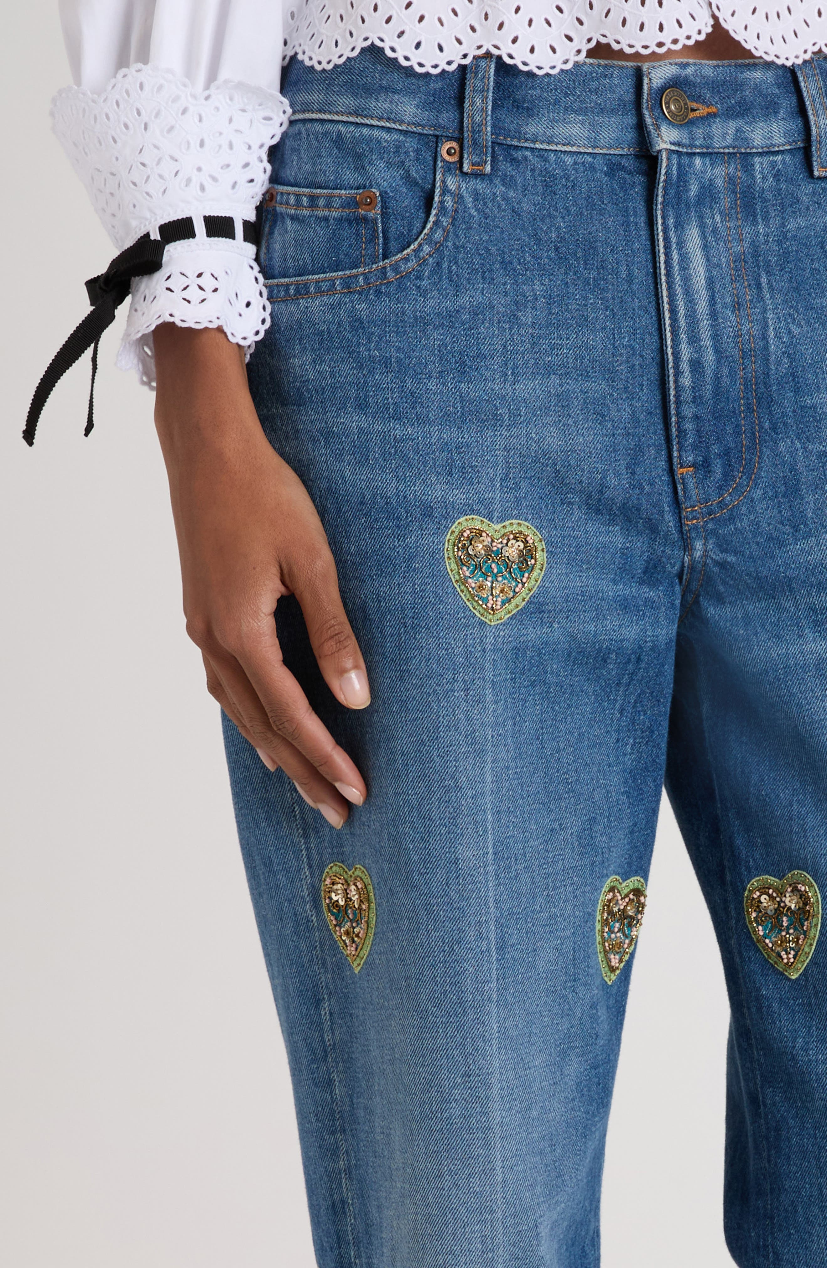 Valentino Garavani Heart Embroidered Denim Jeans at Nordstrom - 5