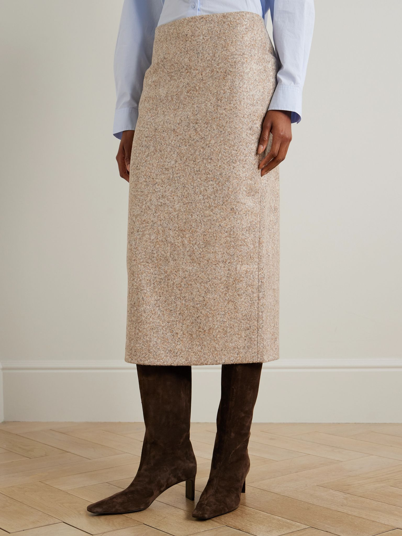Sussex alpaca and wool-blend midi skirt Beige - 3