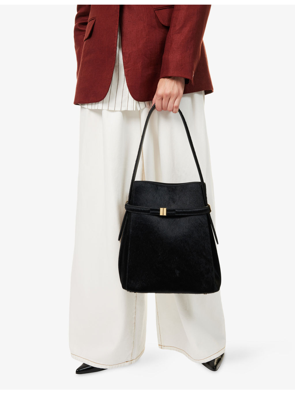 Belted Pony Hair Leather Tote Bag - 3