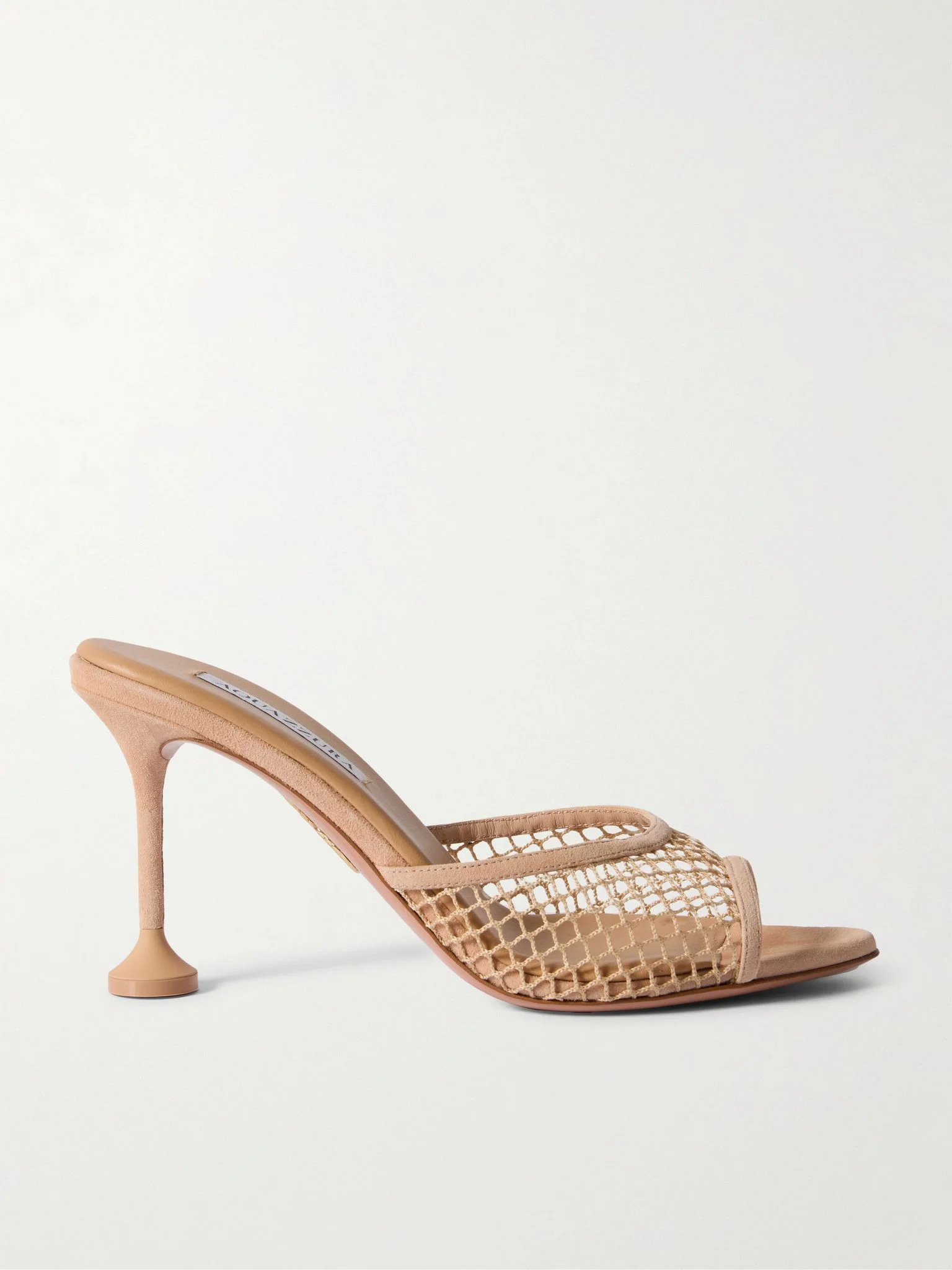 Bisous 85 suede-trimmed fishnet mules Neutral - 1