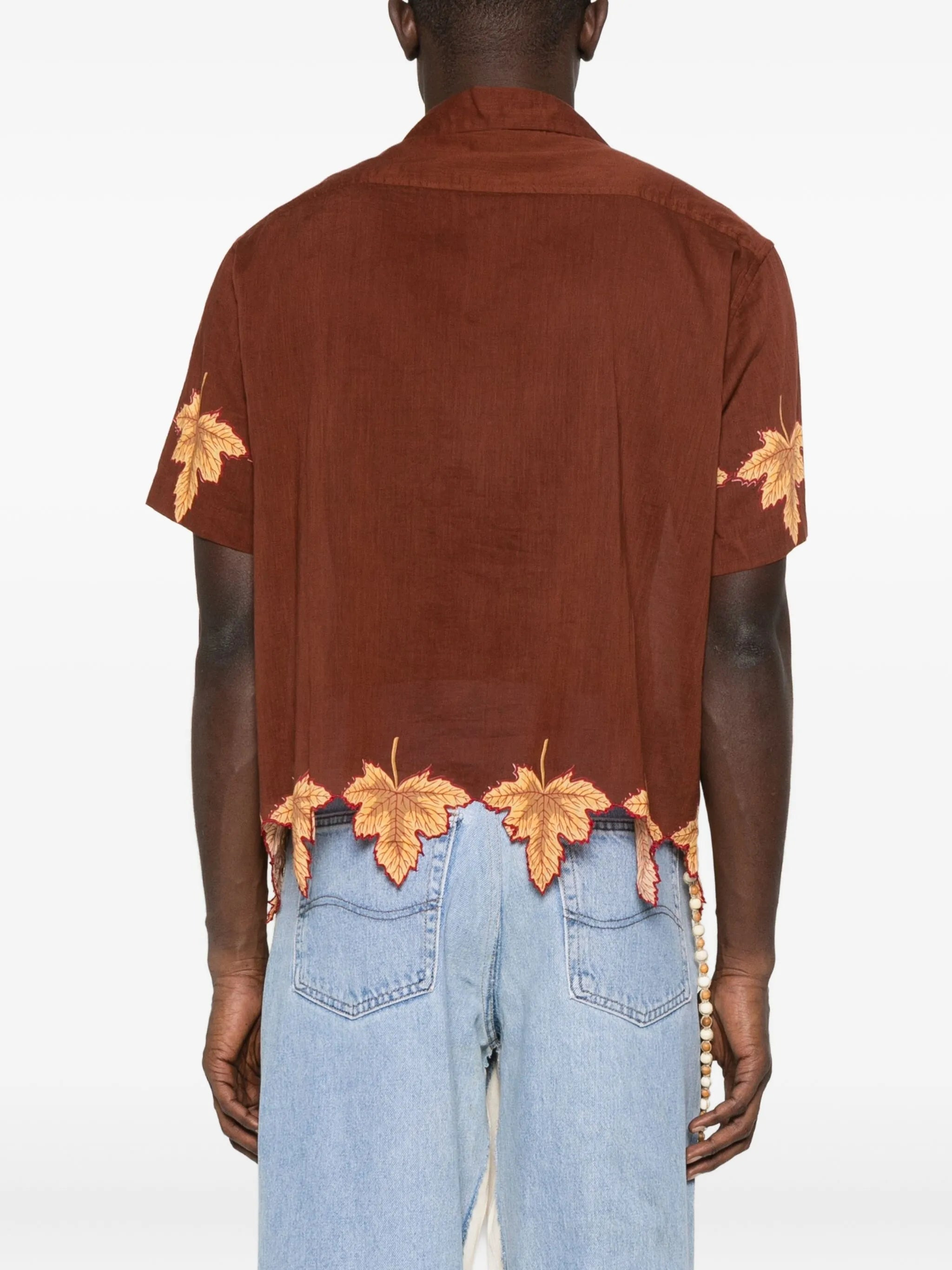 leaf-print scalloped shirt - 4