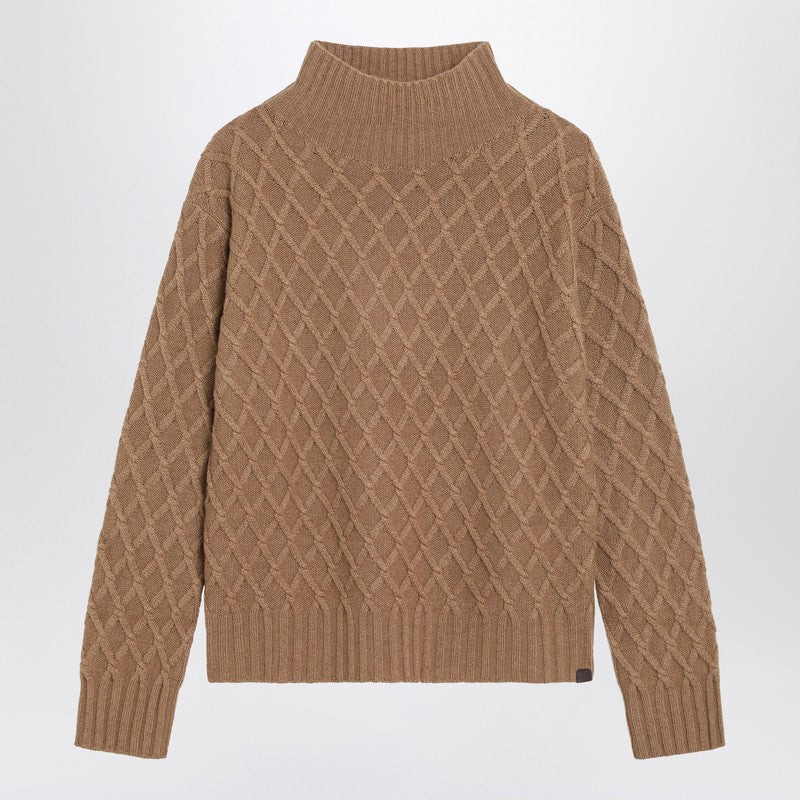 Max Mara Camel cable knit turtleneck jumper - 1