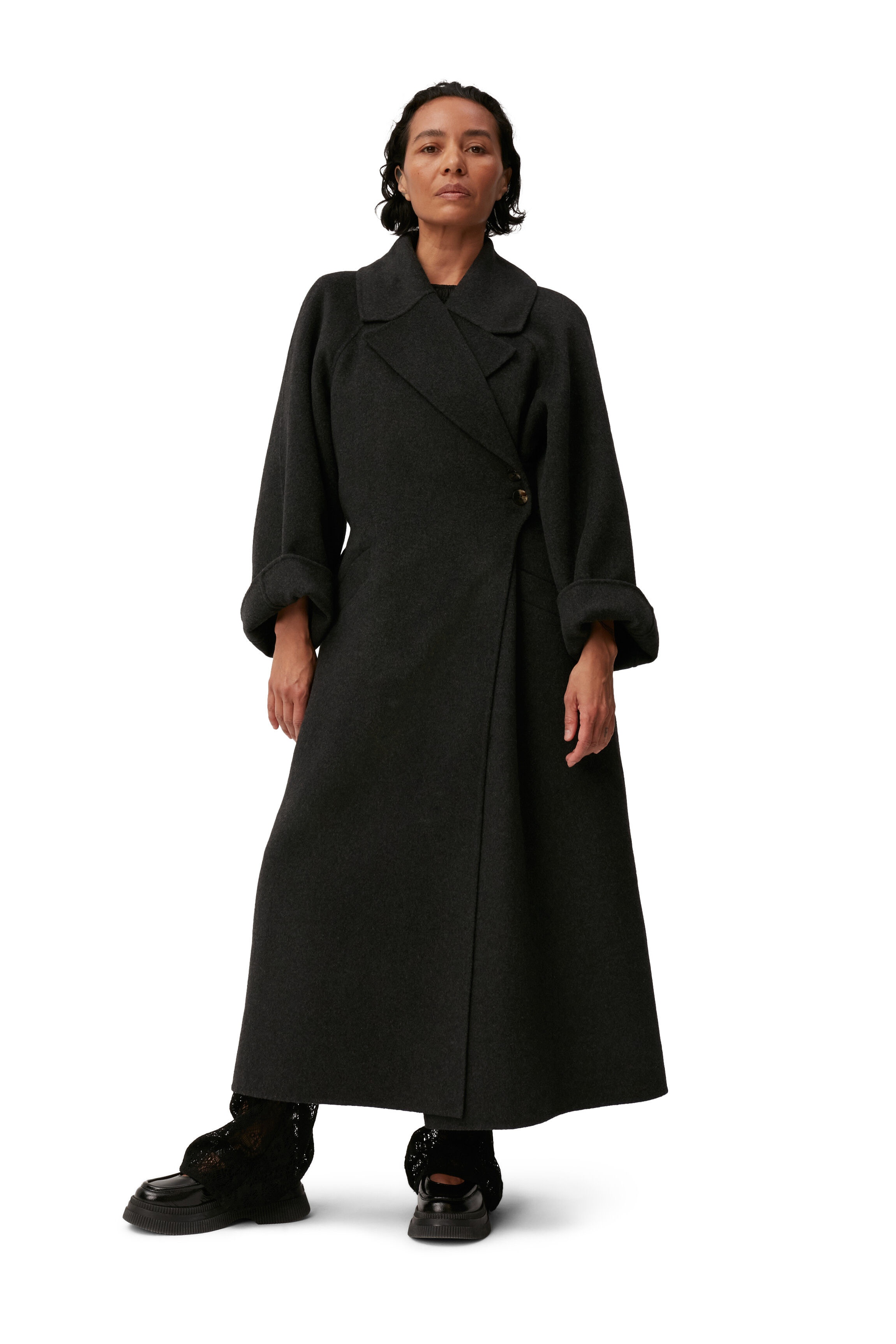 RECYCLED LONG WRAP WOOL COAT - 2