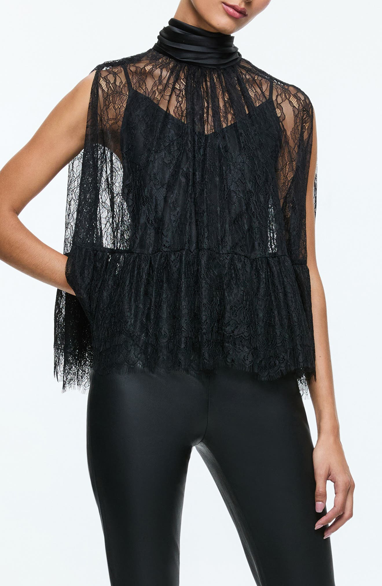 Alice + Olivia Zenon Sheer Lace Cape Top in Black at Nordstrom - 3