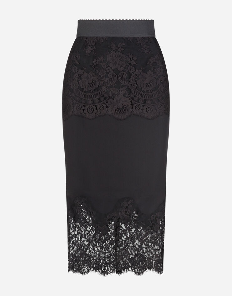 Crepe de chine midi skirt with lace details - 3