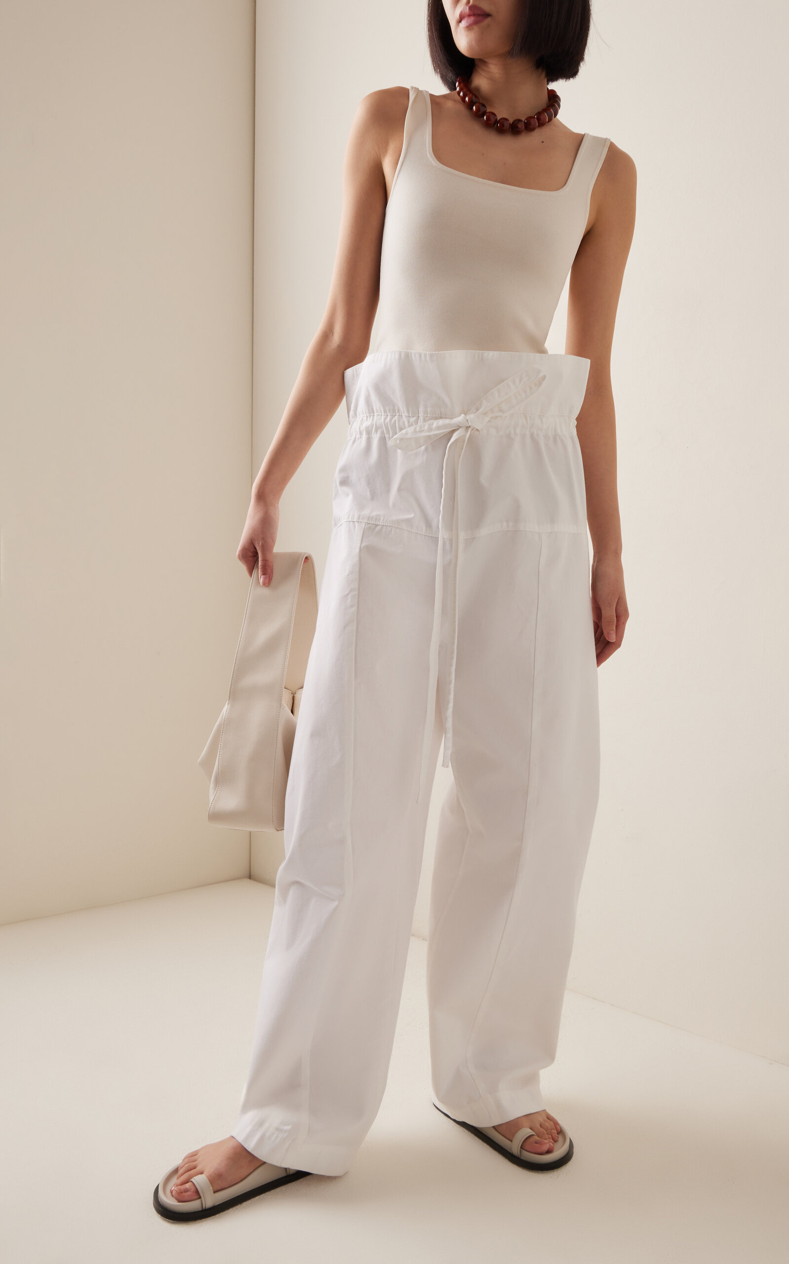 Drawstring Cotton Fisherman Pants white - 2