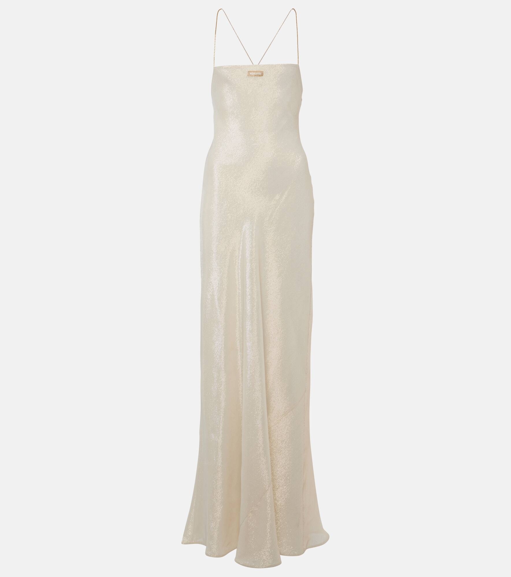 Logo silk-blend lamé gown - 1