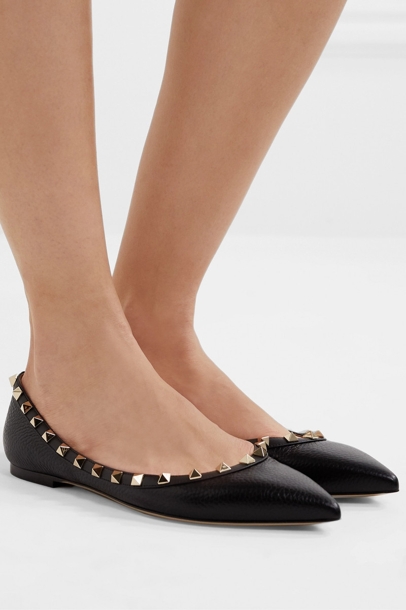 Valentino Valentino Garavani Rockstud textured-leather point-toe flats outlook