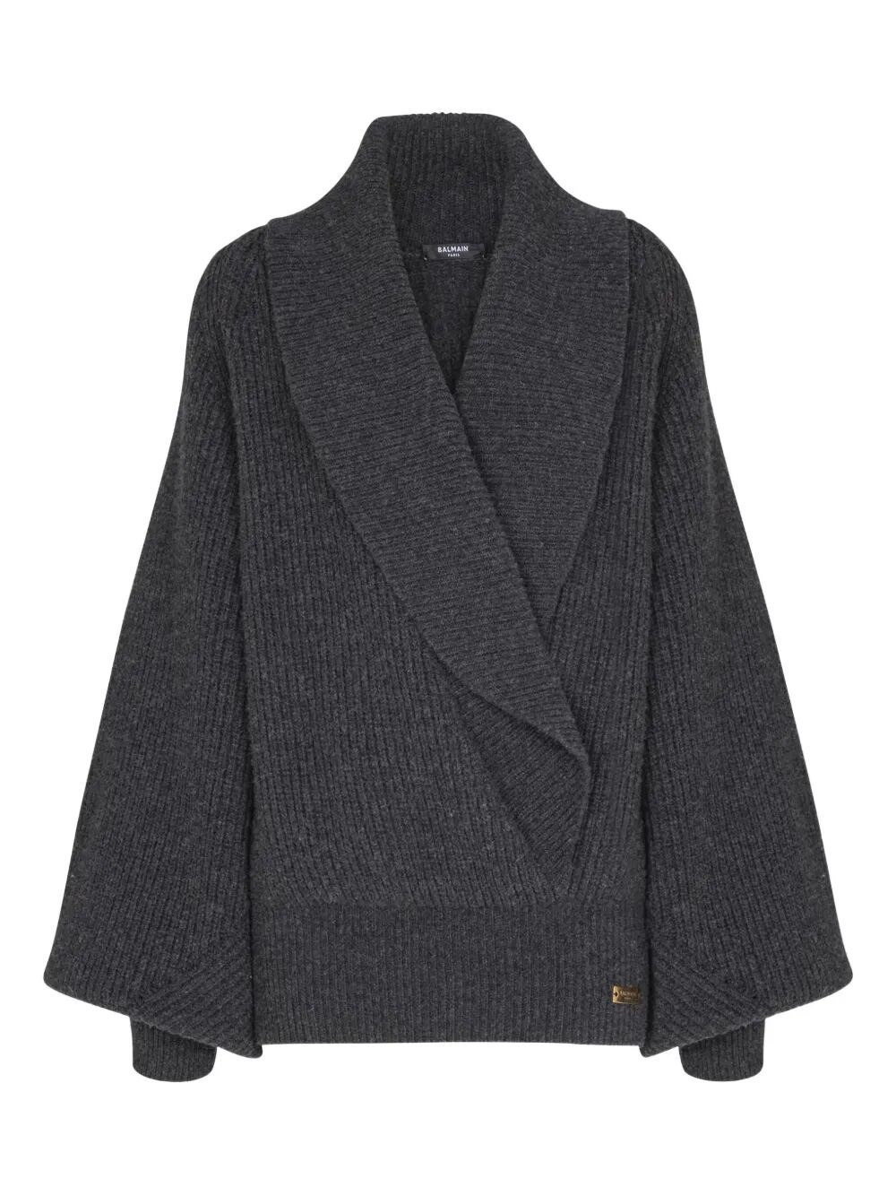Introducing the 'BATWING OPEN NECK RIBBED KNIT PULL' from the prestigious brand BALMAIN, a luxurious - 1