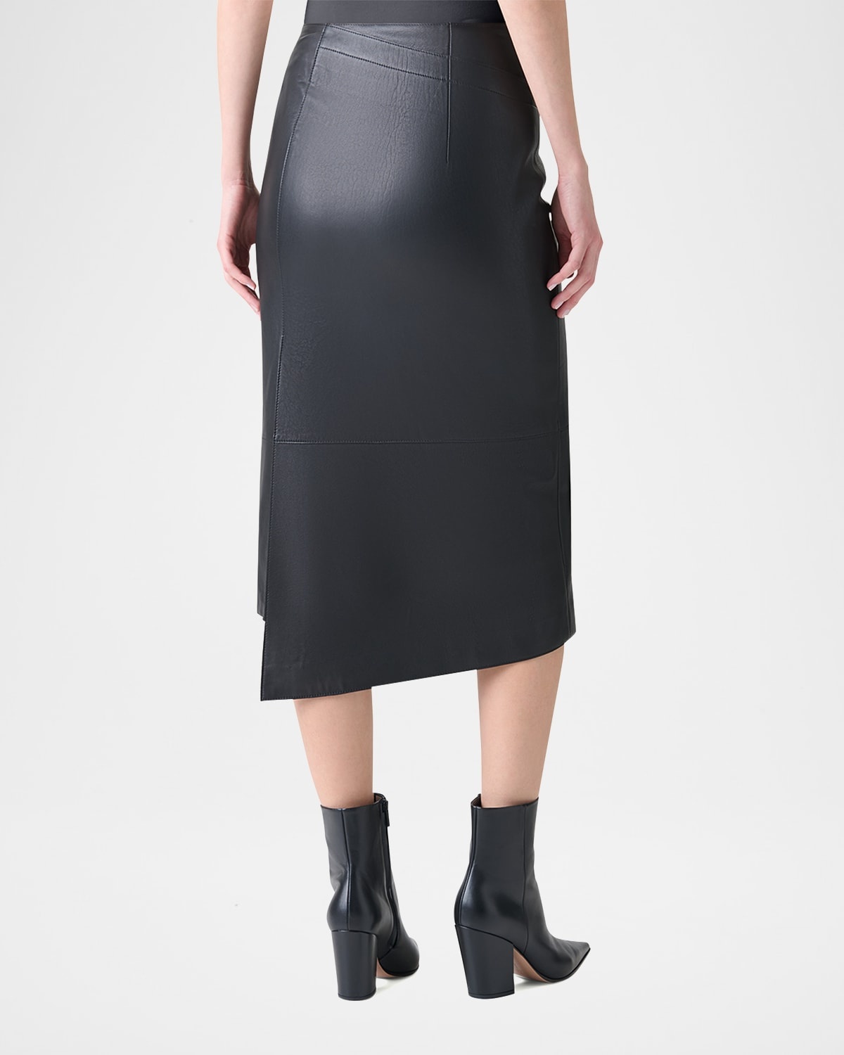Asymmetric Trapezoid Nappa Leather Midi Skirt - 3