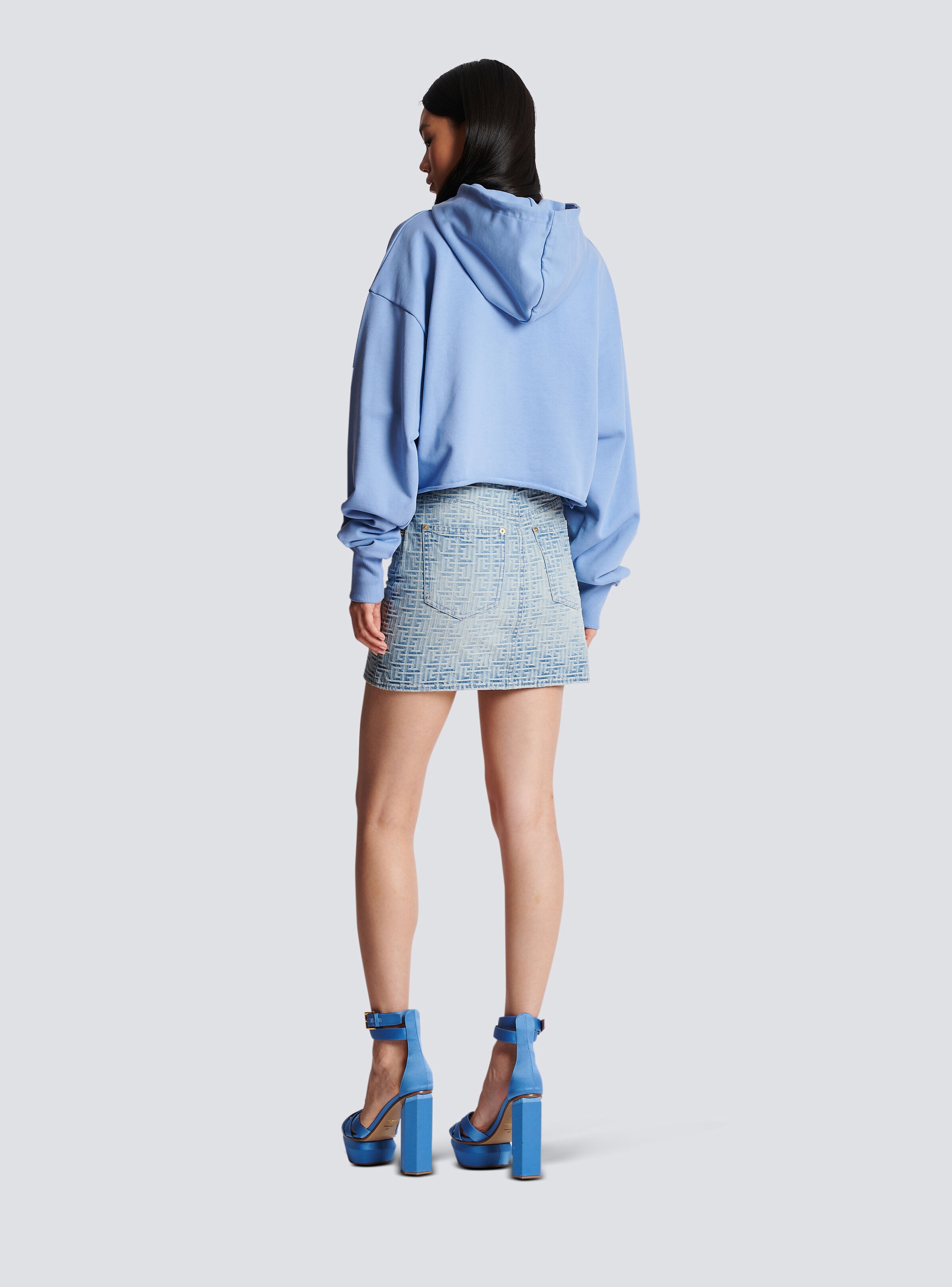 Cropped hoodie with rubber Roman Balmain logo - 4