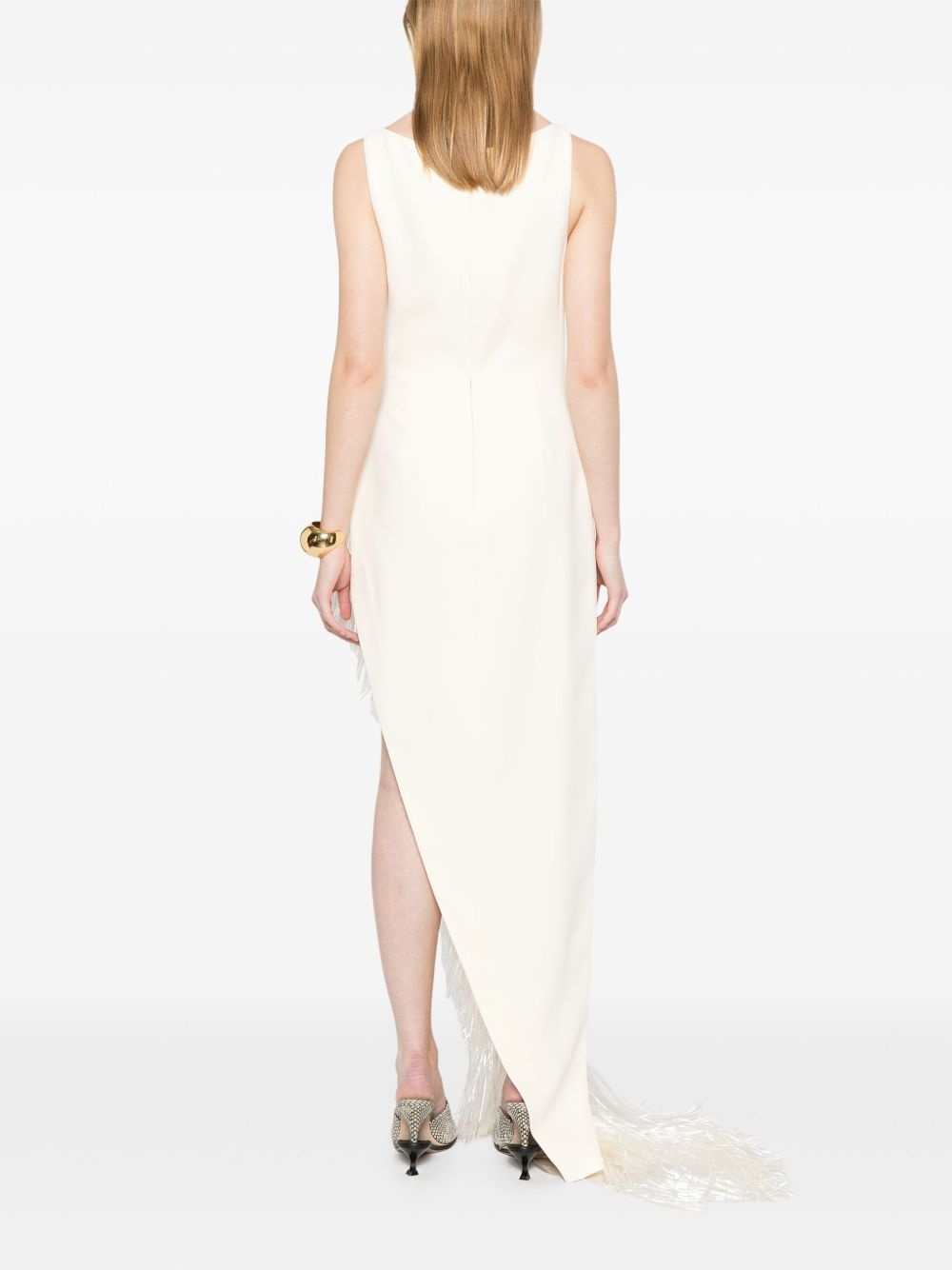 raffia-fringe asymmetric-hem gown - 4