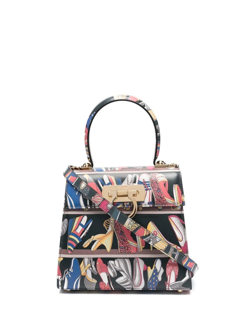 graphic-print leather tote bag - 1