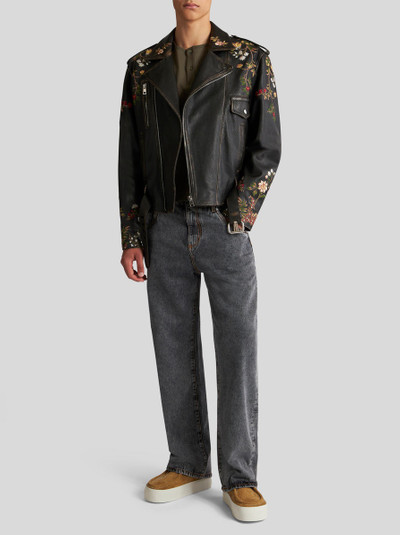 Etro LEATHER BIKER JACKET WITH EMBROIDERY outlook