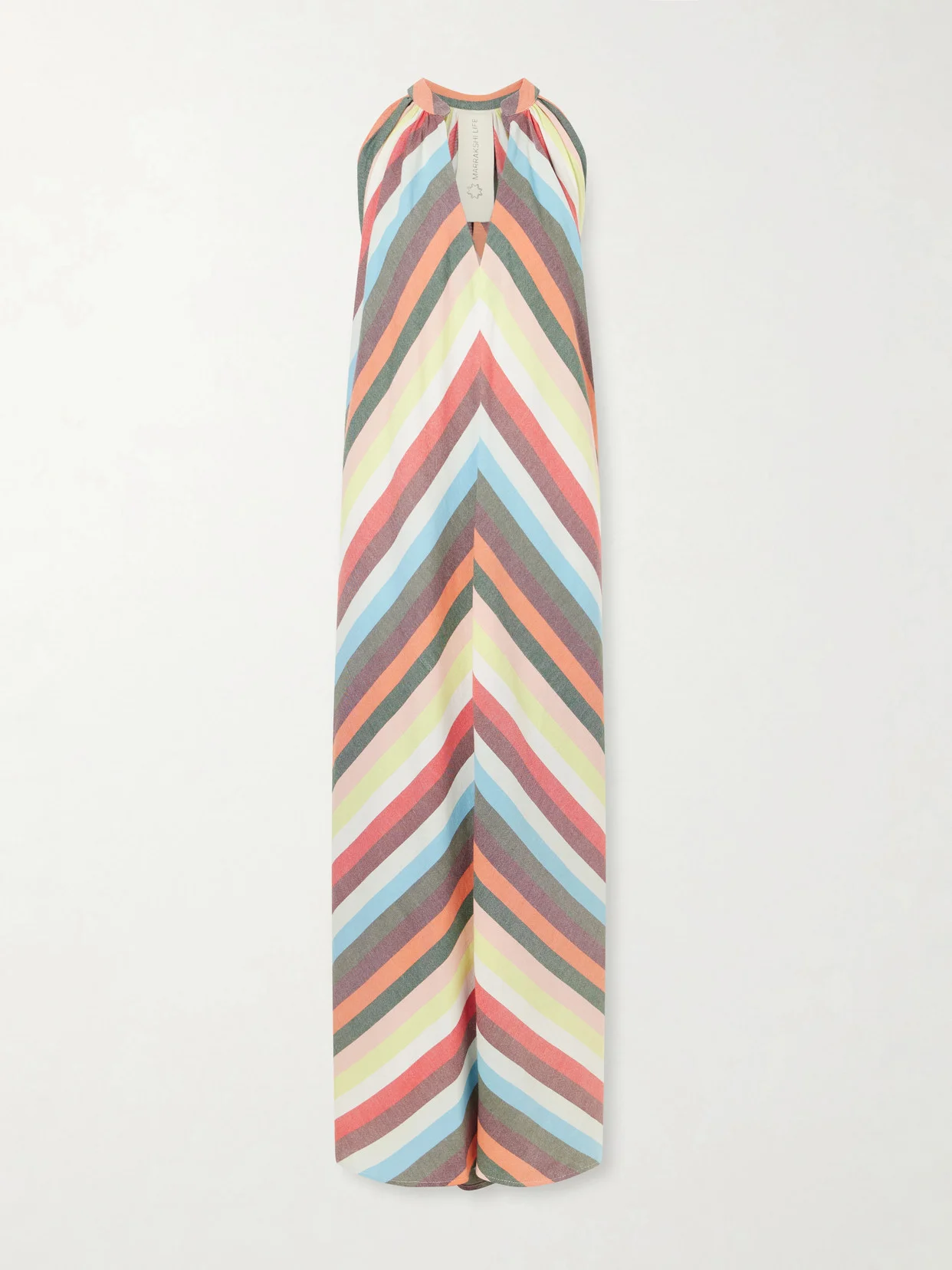 Striped Cotton Halterneck Maxi Dress - 1