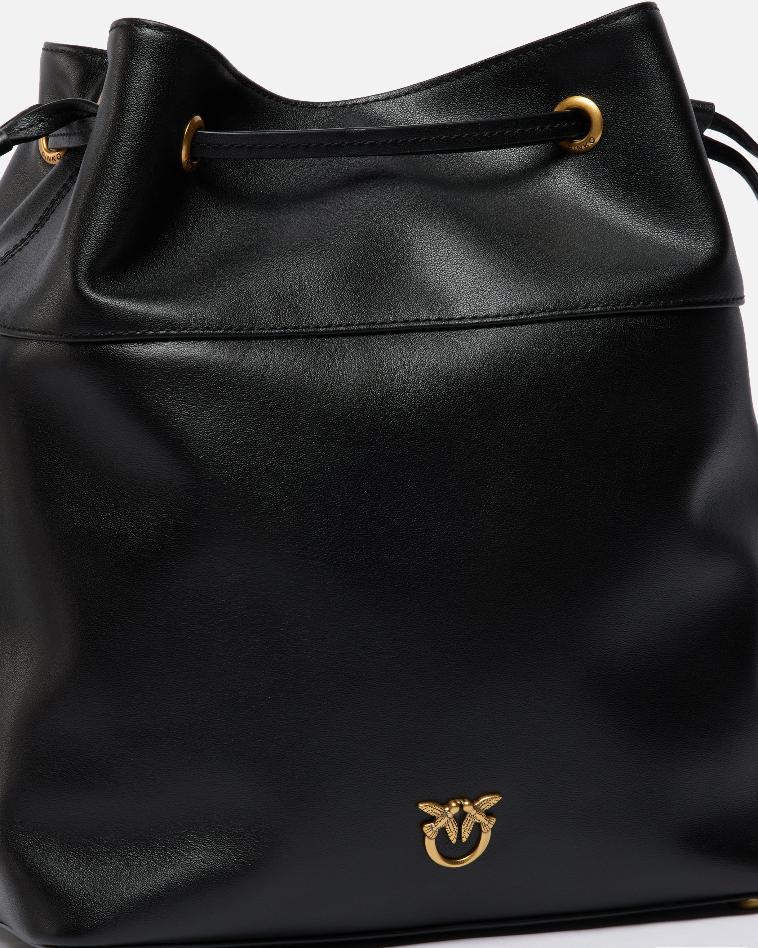 LEATHER BUCKET BAG WITH LOVE BIRDS LOGO - 3