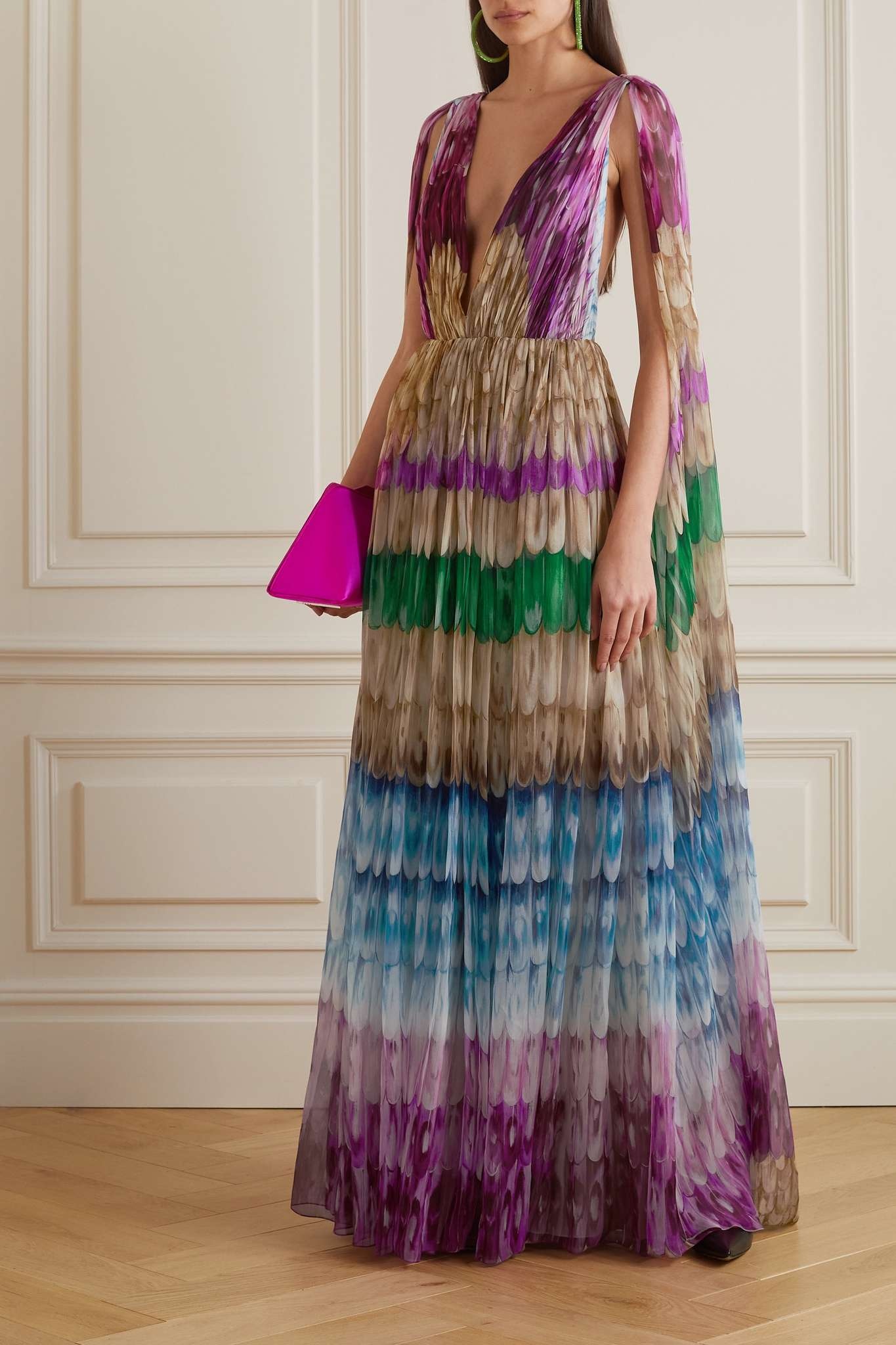 Draped printed silk-chiffon gown - 2