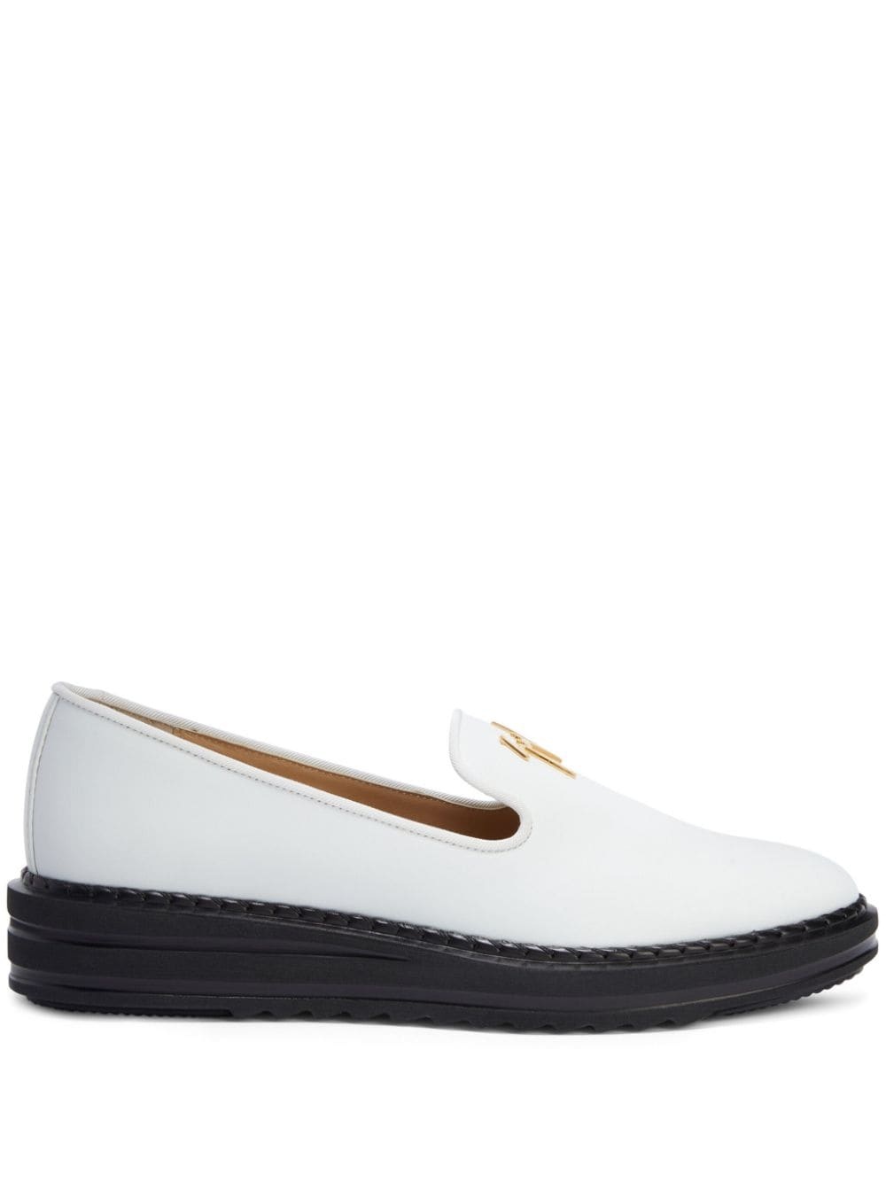 logo-plaque leather loafers - 1