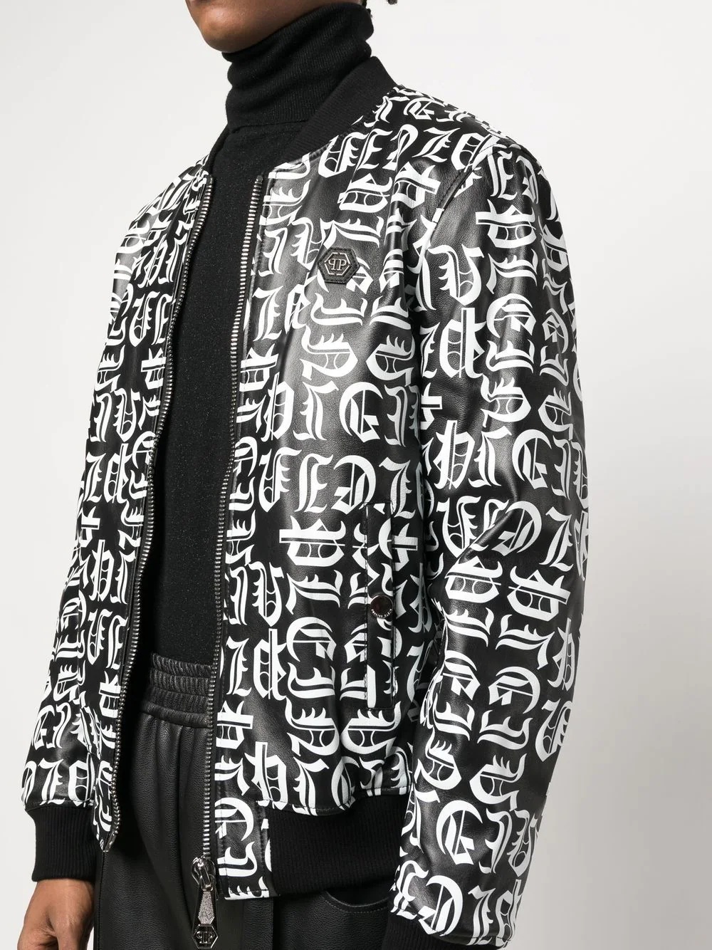 logo-print leather bomber jacket - 5